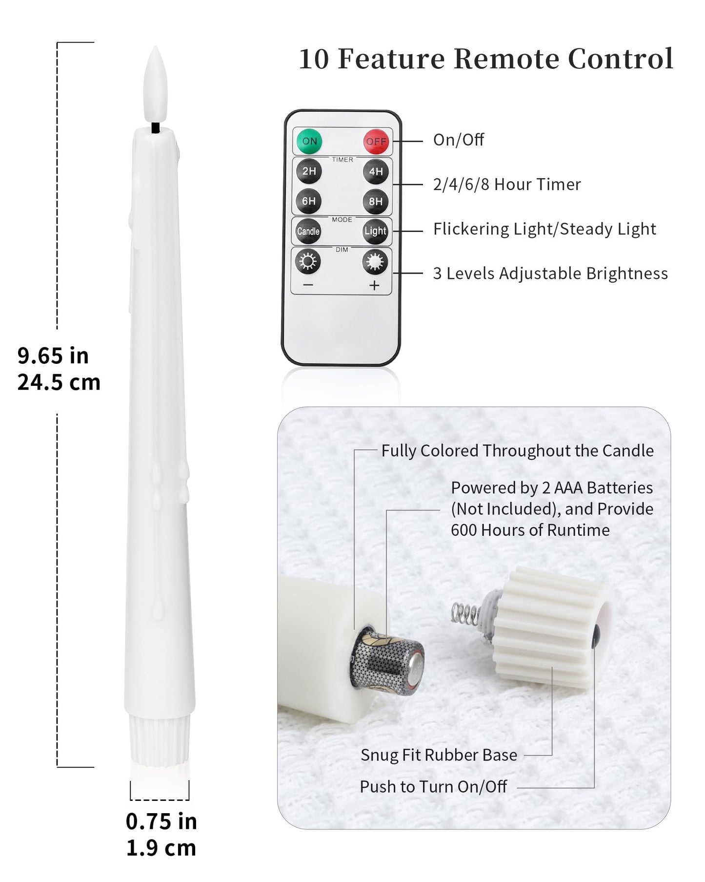 Black Wax Drip Flameless Taper Candles – Set of 6 LED Candles with Remote Control