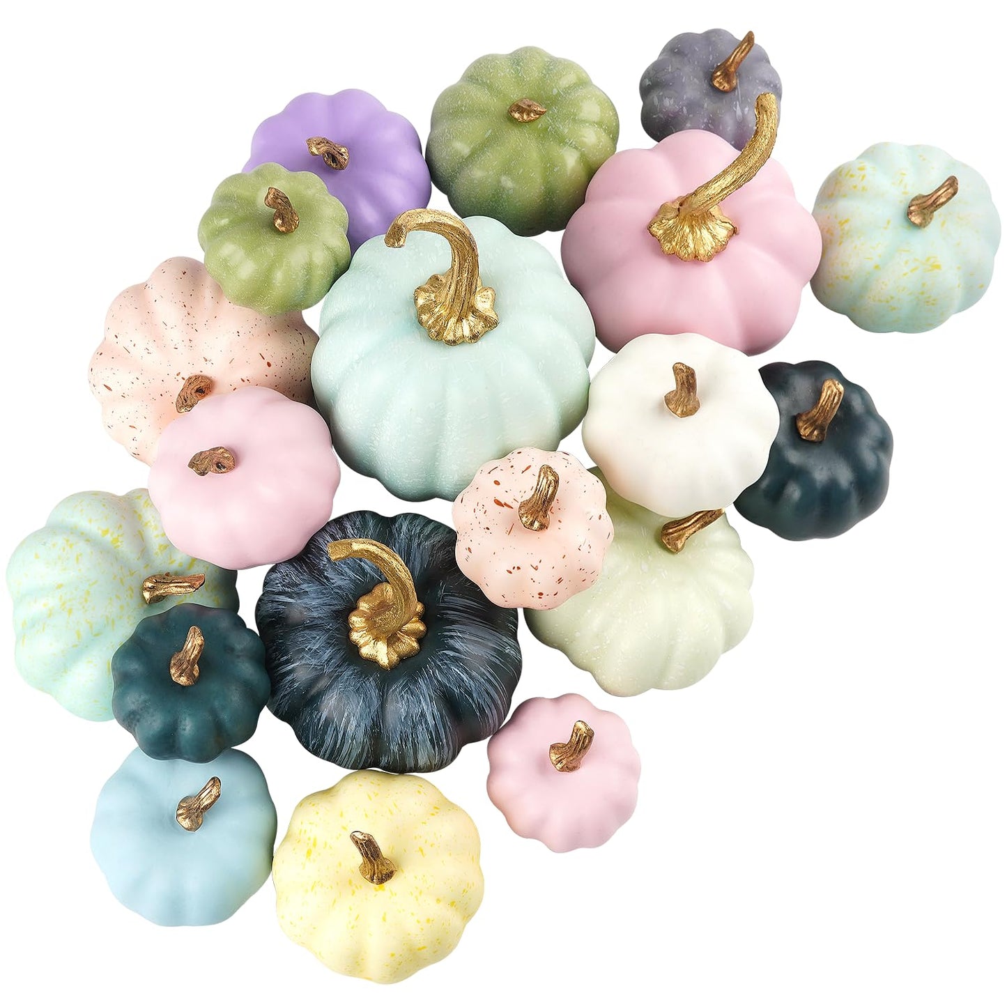 White & Gold Artificial Harvest Pumpkins – 16-Piece Fall Décor Set