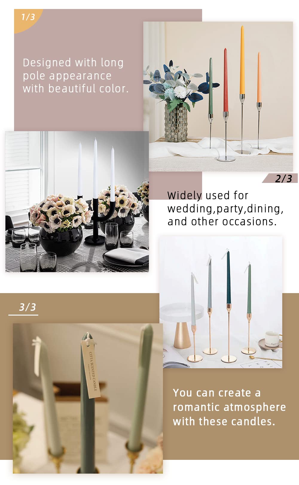 Handmade Spiral Taper Candles – 10" Unscented, Dripless (Set of 4)