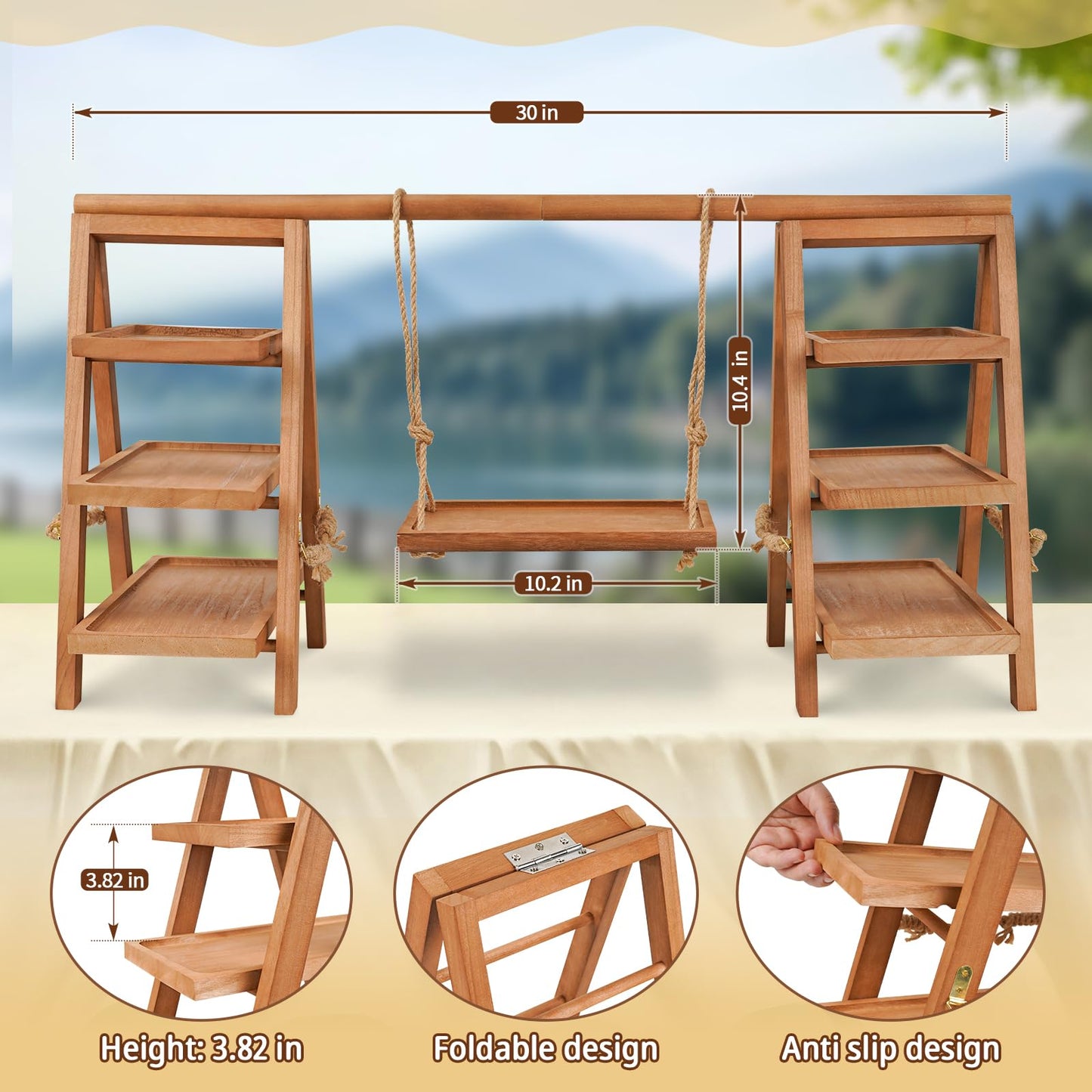 Rustic 3-Tier Wooden Cupcake Stand – Paulownia Wood Dessert Display Tower for Parties, Weddings, Events & Home Entertaining
