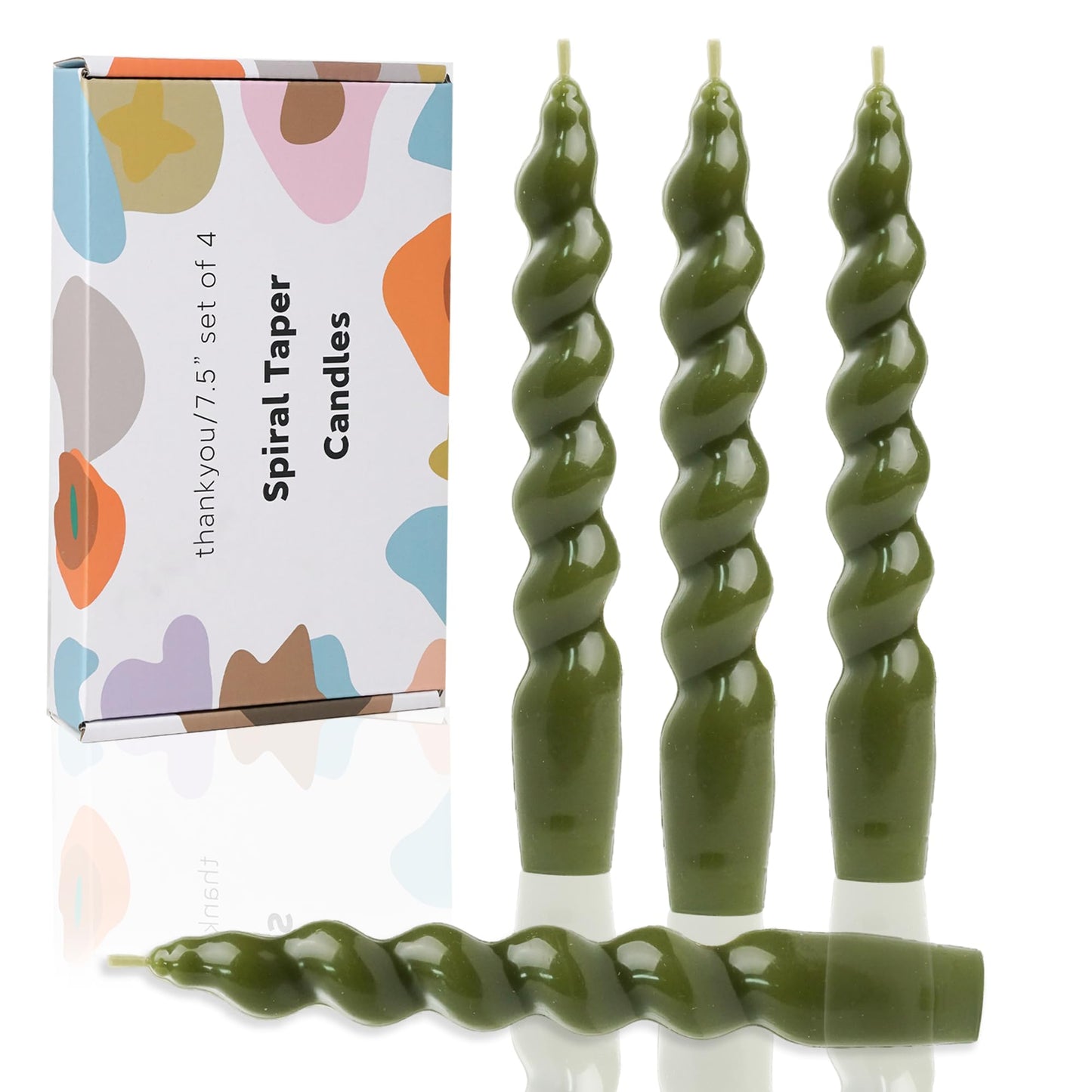 Handmade Spiral Taper Candles – 10" Unscented, Dripless (Set of 4)
