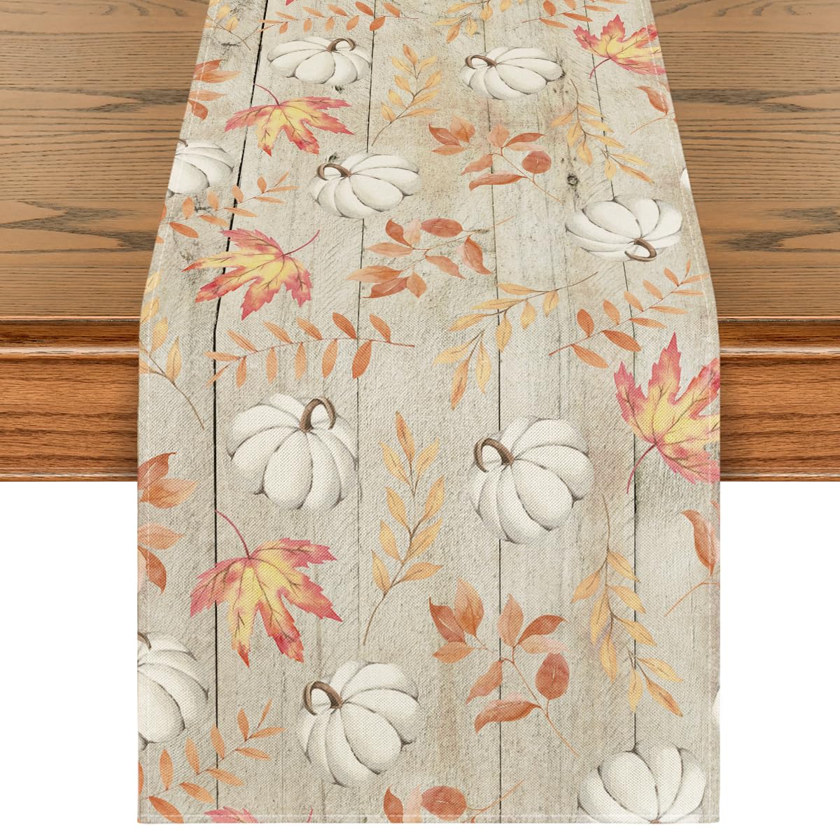 Pumpkins Fall Maple Leaves Fall Table Runner