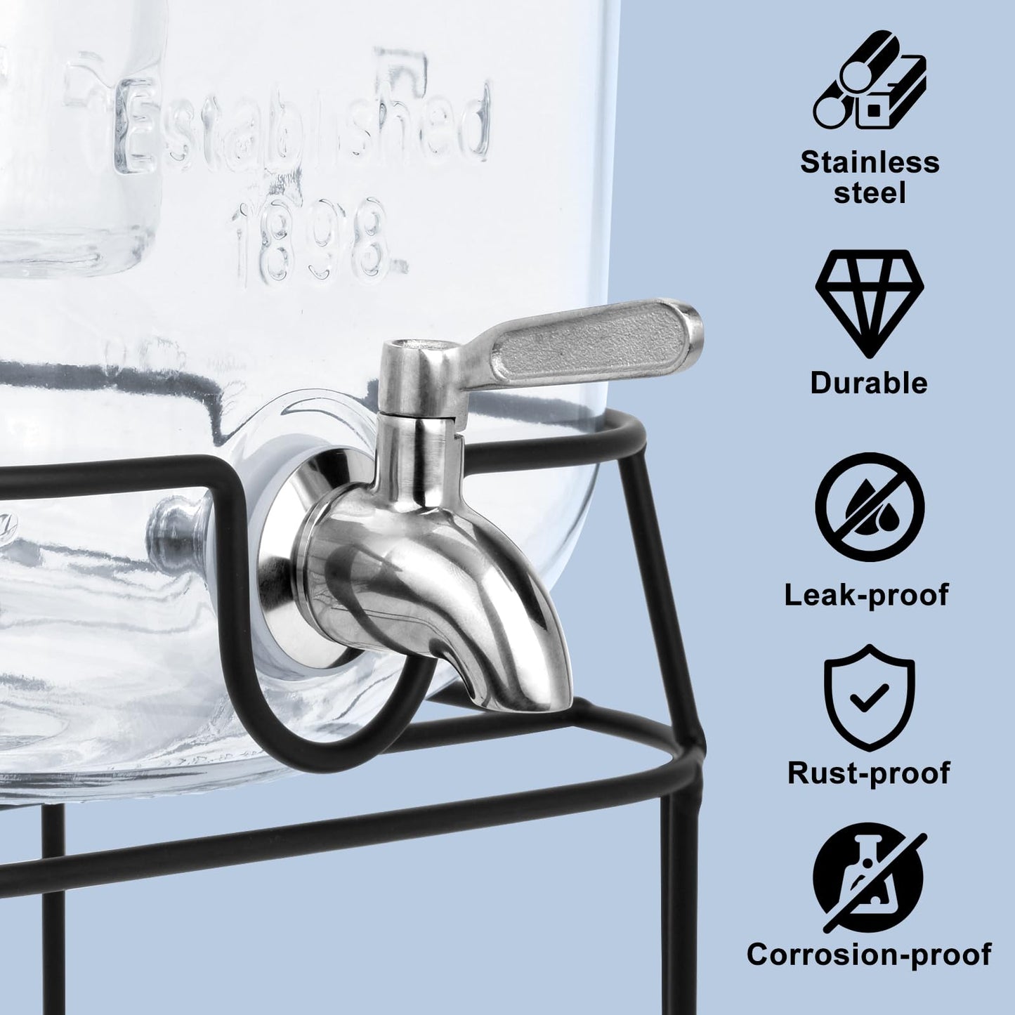 2-Gallon Glass Drink Dispenser Set with Stainless Steel Spigots & Chalkboard Tags – Dual Beverage Dispensers with Metal Stand