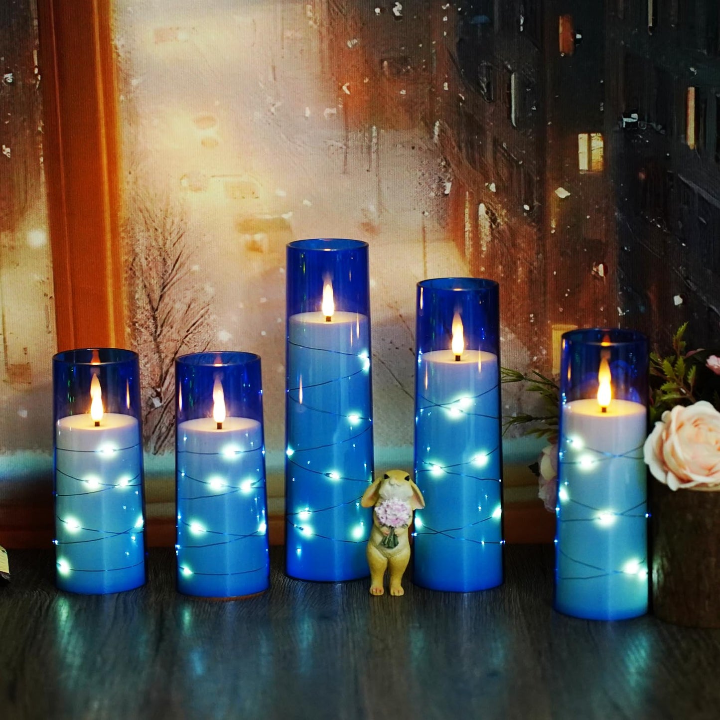 Flameless Mood Lighting Candle Set with Embedded String Lights