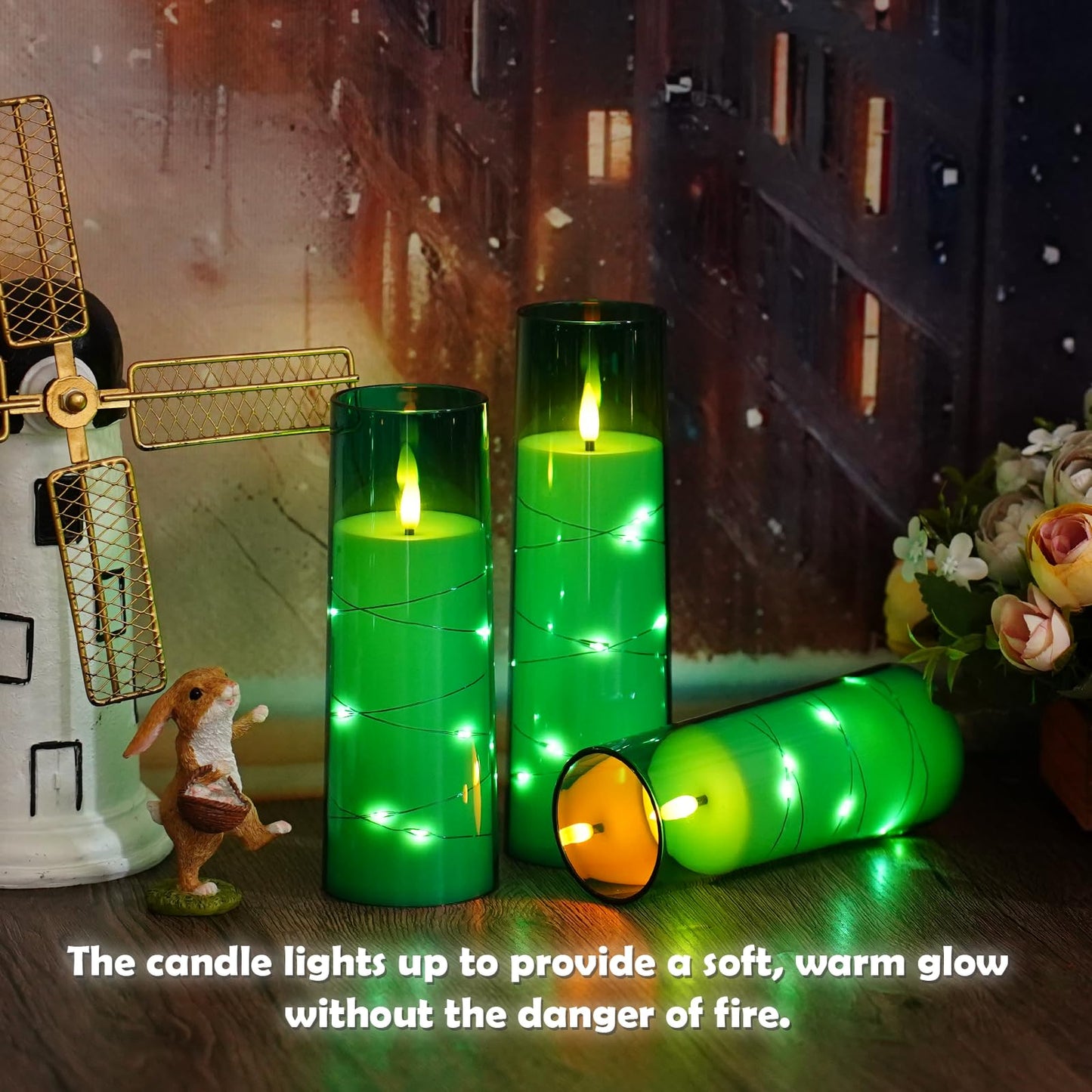 Flameless Mood Lighting Candle Set with Embedded String Lights