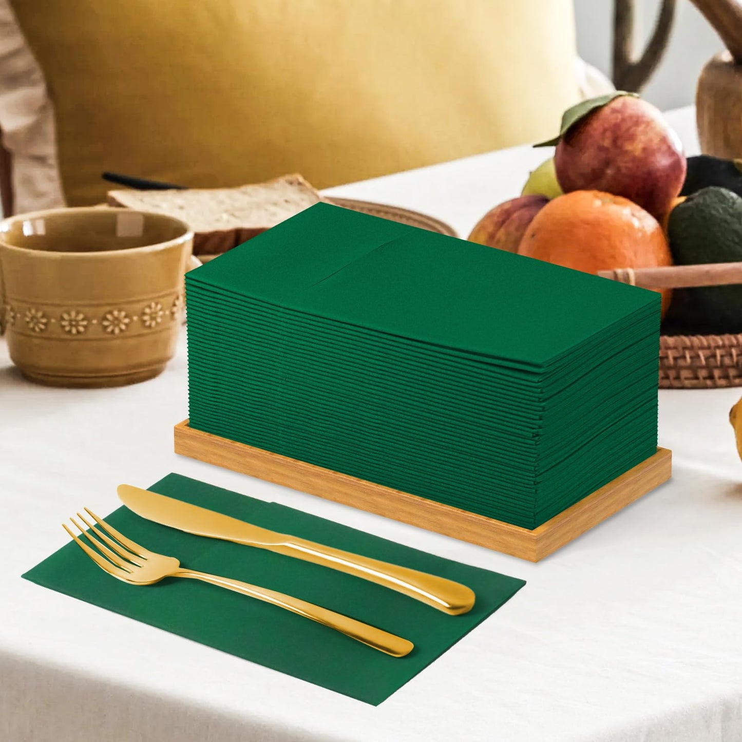 Solid Color Pocket Napkins – 50-Pack Linen-Like Paper Napkins with Silverware Pocket | Soft, Absorbent & Elegant for Dining, Weddings, and Events - Matcha Green