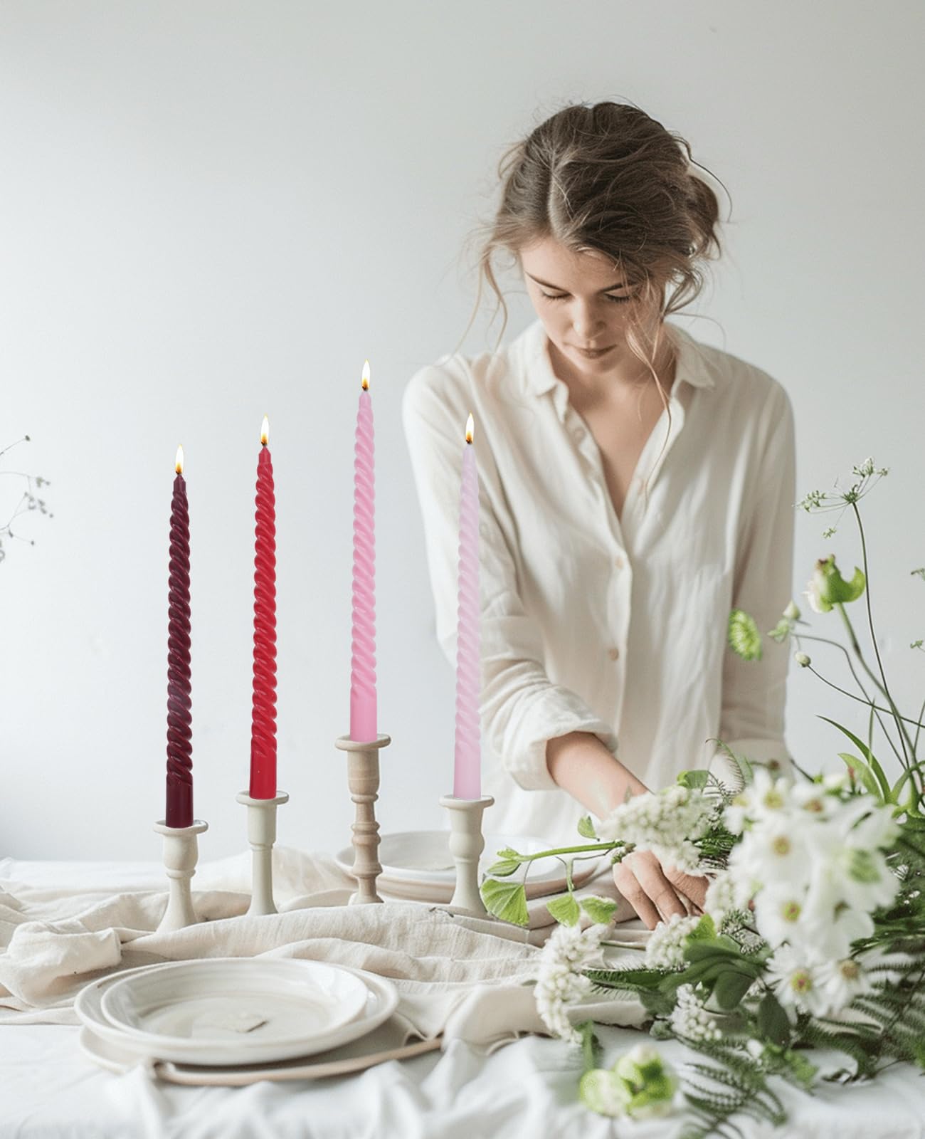 Handmade Spiral Taper Candles – 10" Unscented, Dripless (Set of 4)