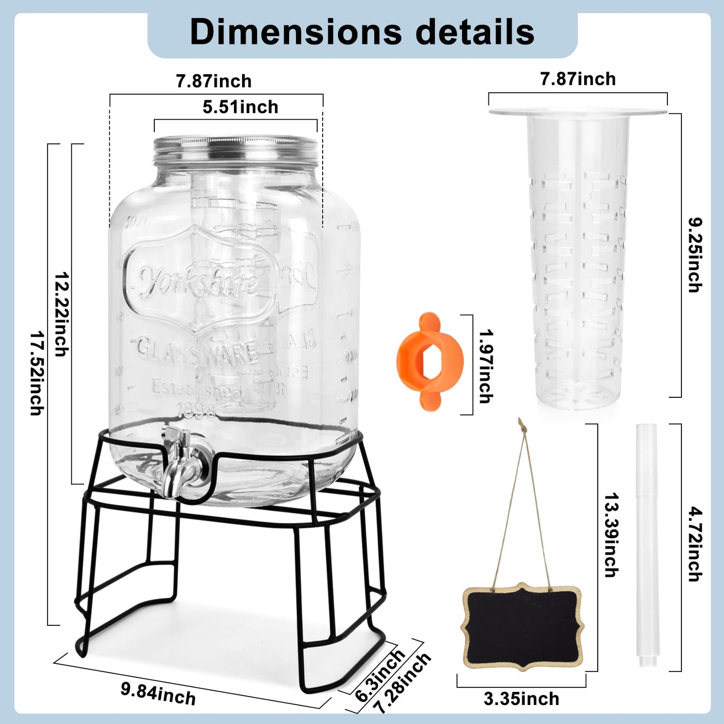 2-Gallon Glass Drink Dispenser Set with Stainless Steel Spigots & Chalkboard Tags – Dual Beverage Dispensers with Metal Stand