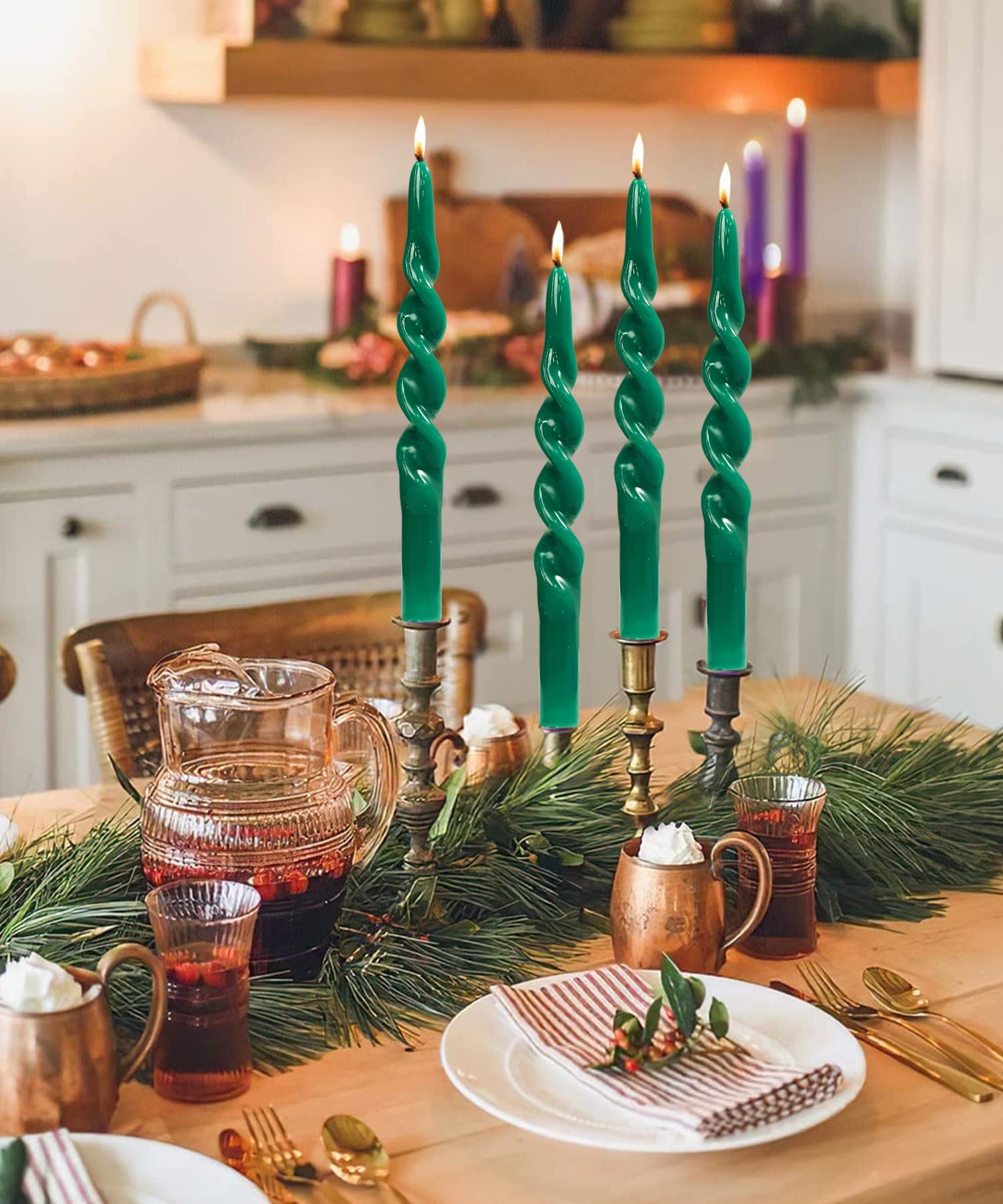 Handmade Spiral Taper Candles – 10" Unscented, Dripless (Set of 4)