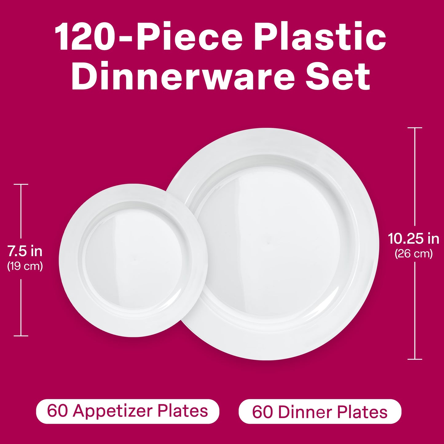 Elegant White Square Plastic Plates Set – 100-Piece Heavy Duty Disposable Dinnerware for 50 Guests (9.5” Dinner + 6.5” Appetizer Plates)