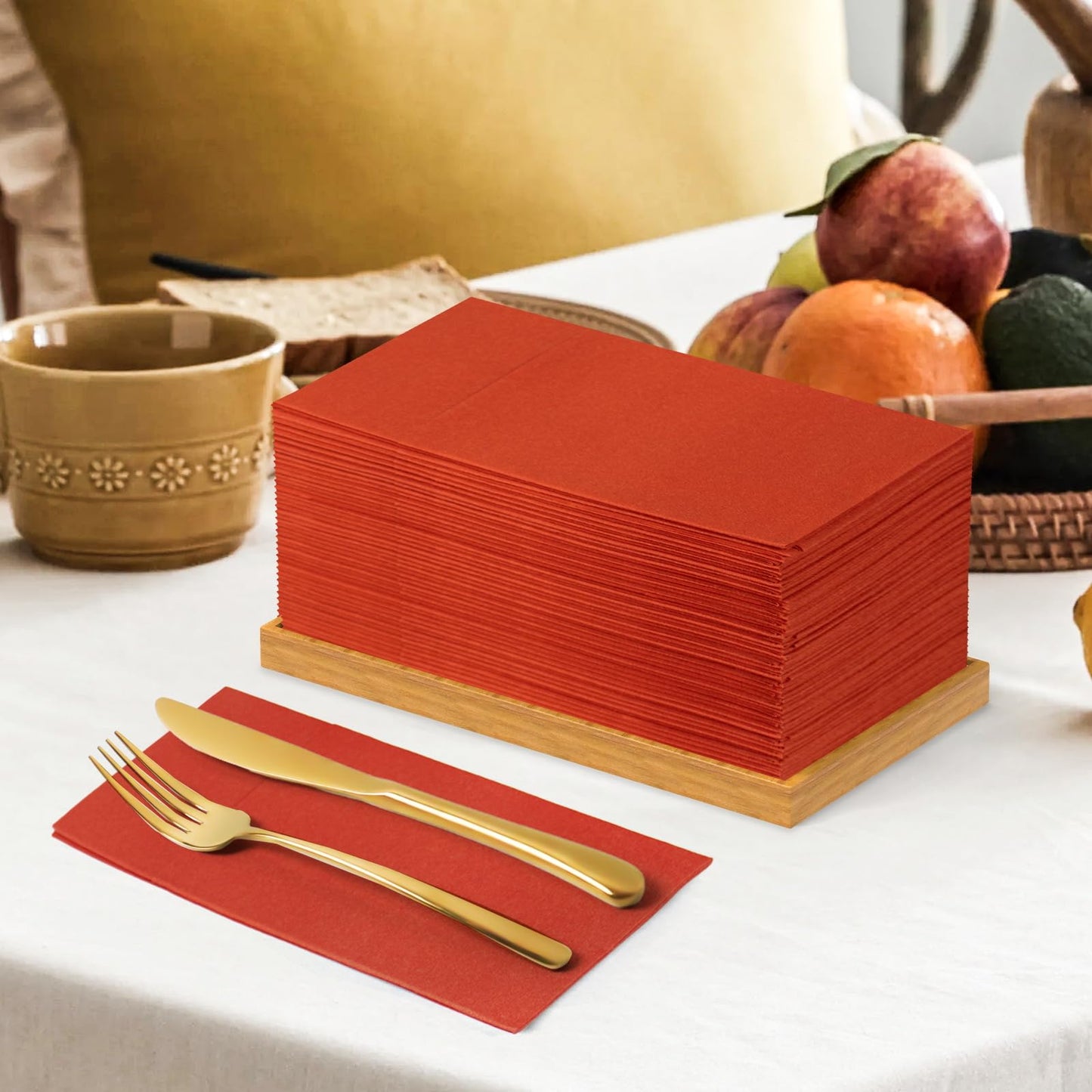 Solid Color Pocket Napkins – 50-Pack Linen-Like Paper Napkins with Silverware Pocket | Soft, Absorbent & Elegant for Dining, Weddings, and Events - Matcha Green