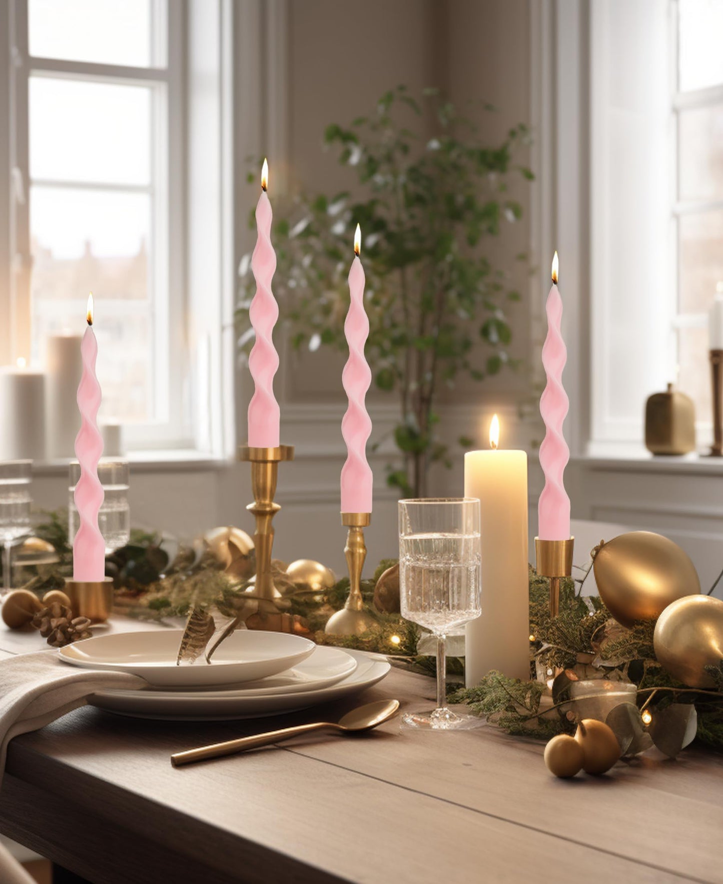 Handmade Spiral Taper Candles – 10" Unscented, Dripless (Set of 4)