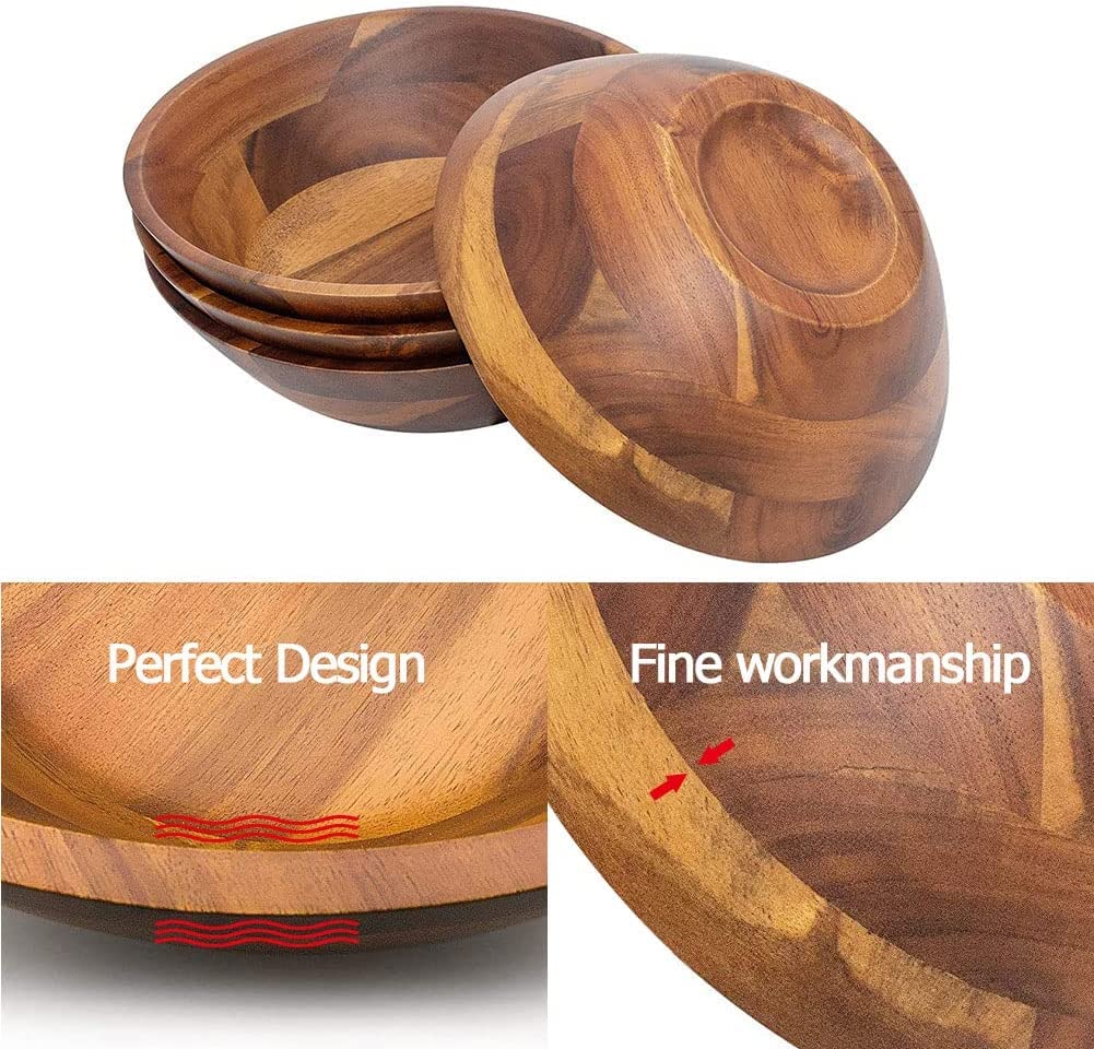 Acacia Wood Salad Bowl Set – 7-Inch Natural Wooden Serving Bowls for Salad, Snacks & Sides | Eco-Friendly & Handcrafted -4-Piece