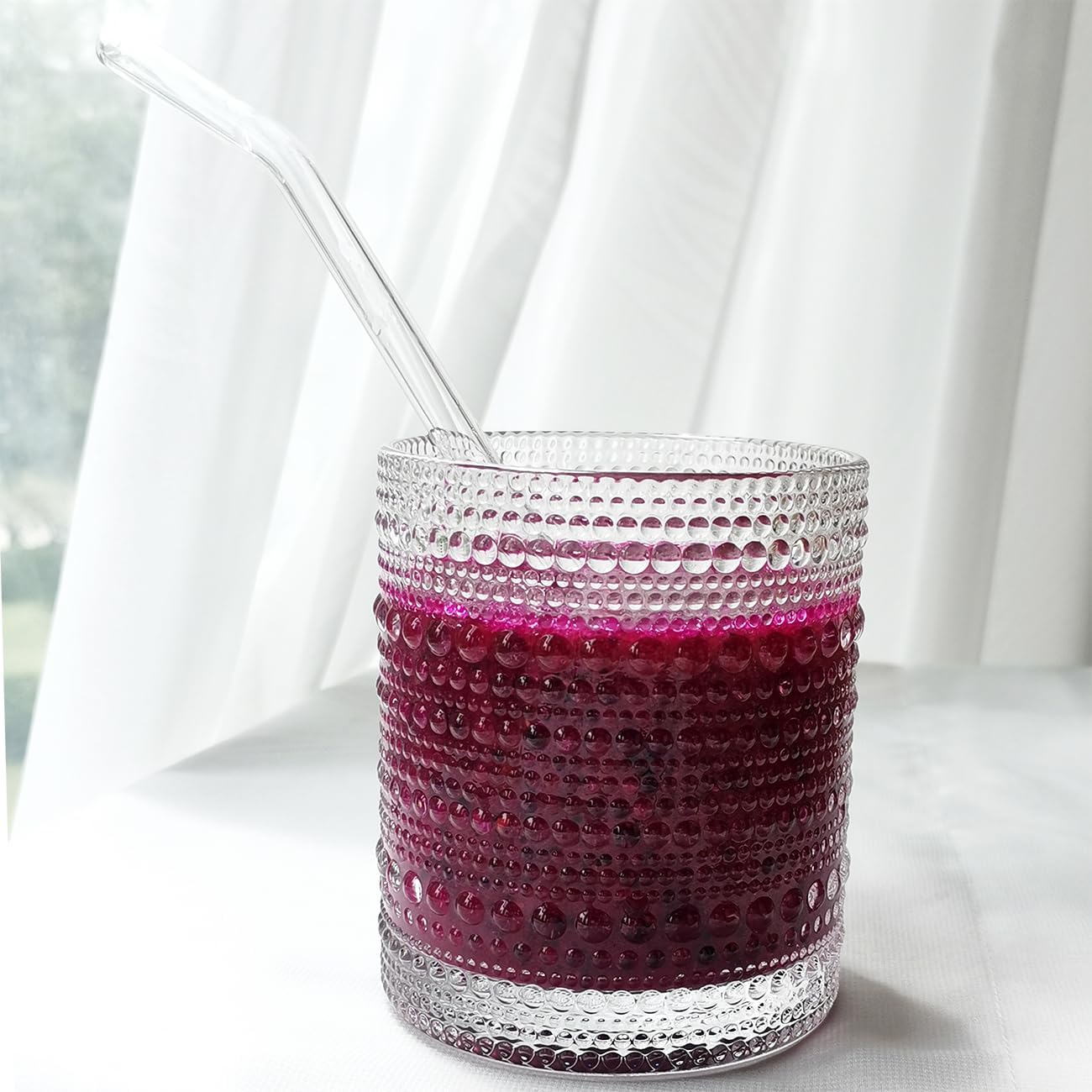 Artcochan Hobnail Beaded Drinking Glasses – Vintage Embossed Glassware Set of 6 (10oz) – Textured Water & Cocktail Tumblers