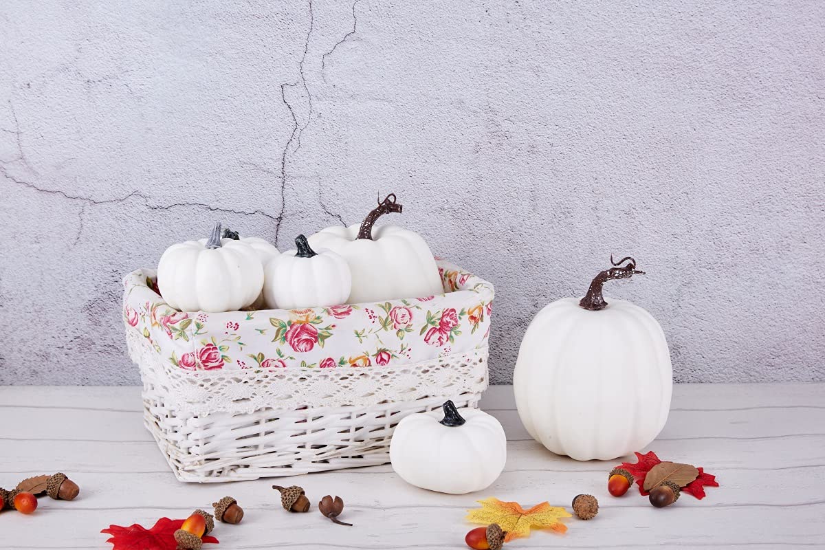 White & Gold Artificial Harvest Pumpkins – 16-Piece Fall Décor Set