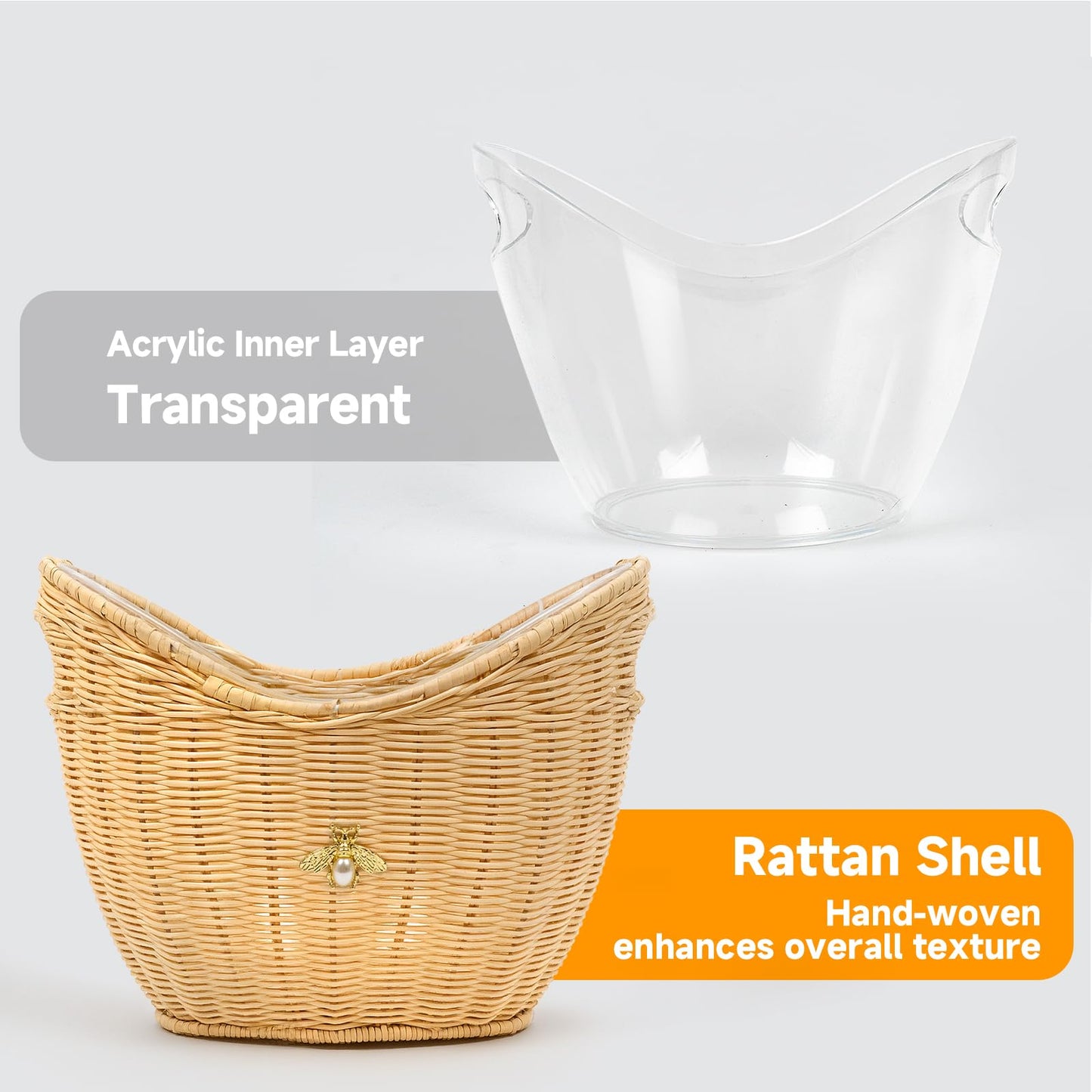 Handcrafted Rattan Ice Bucket with Acrylic Insert β 4L Leak-Proof Double Layer Design with Diatomaceous Earth Pad (Rattan)