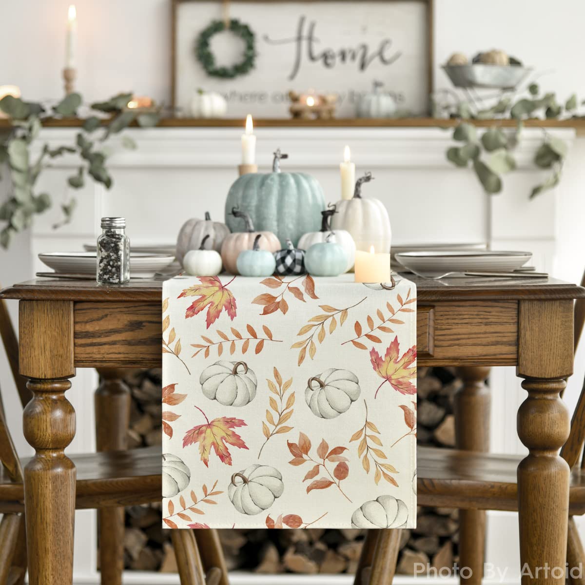 Pumpkins Fall Maple Leaves Fall Table Runner