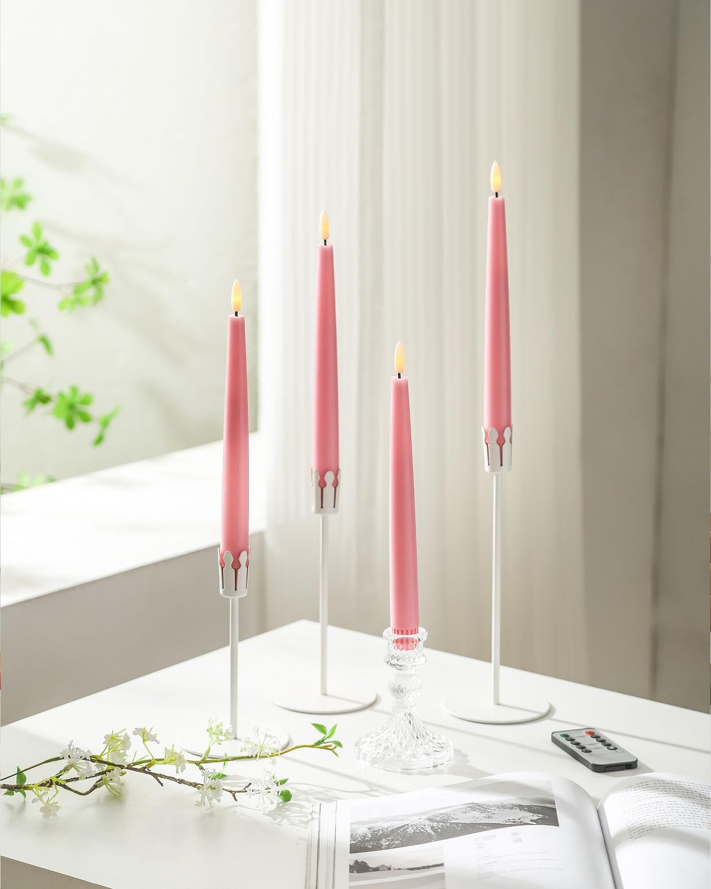 Black Wax Drip Flameless Taper Candles – Set of 6 LED Candles with Remote Control
