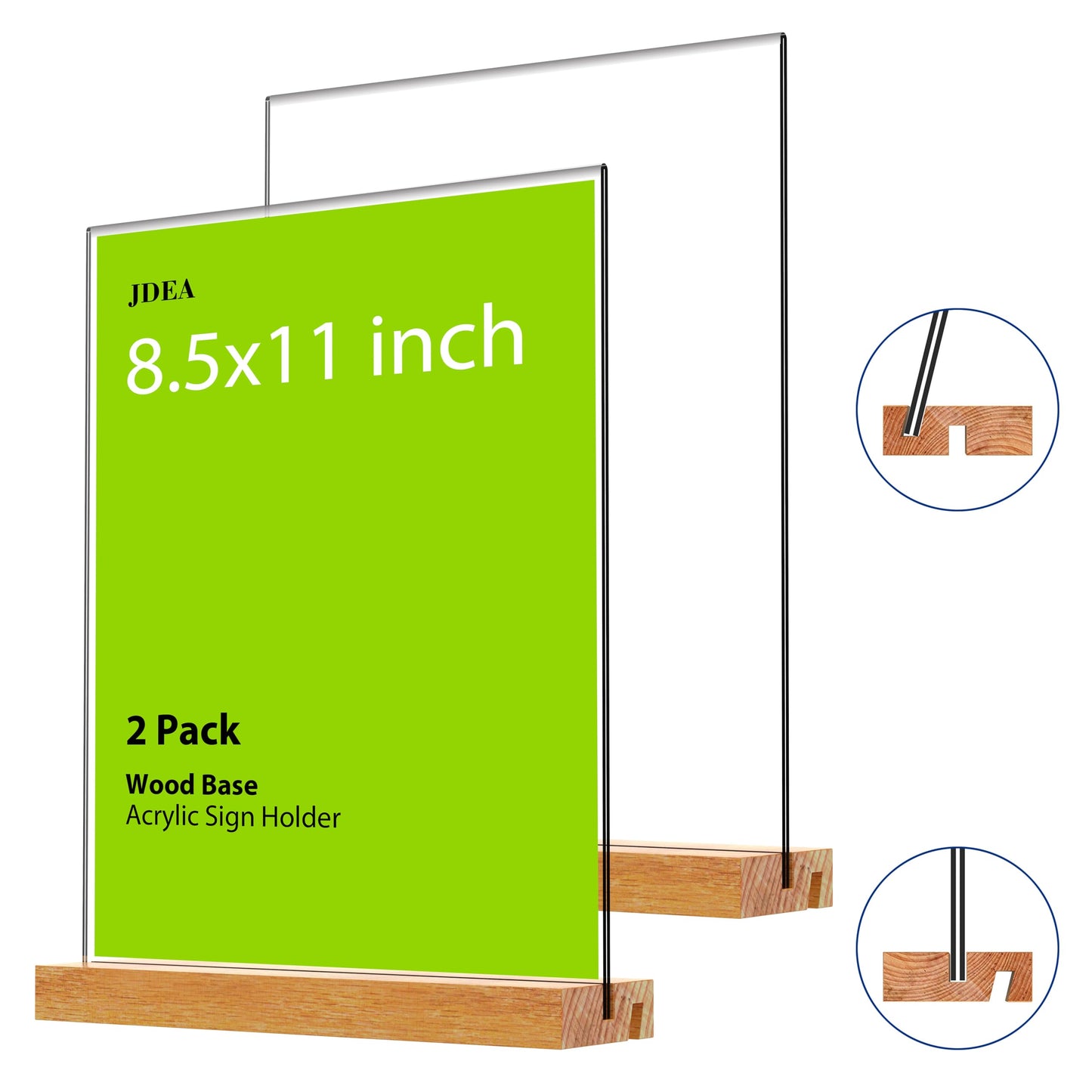 Beech Wood Acrylic Sign Holder – Double-Sided Slotted Display Stand for Menus, Signs, Promotions | Clear Acrylic Tabletop Signage