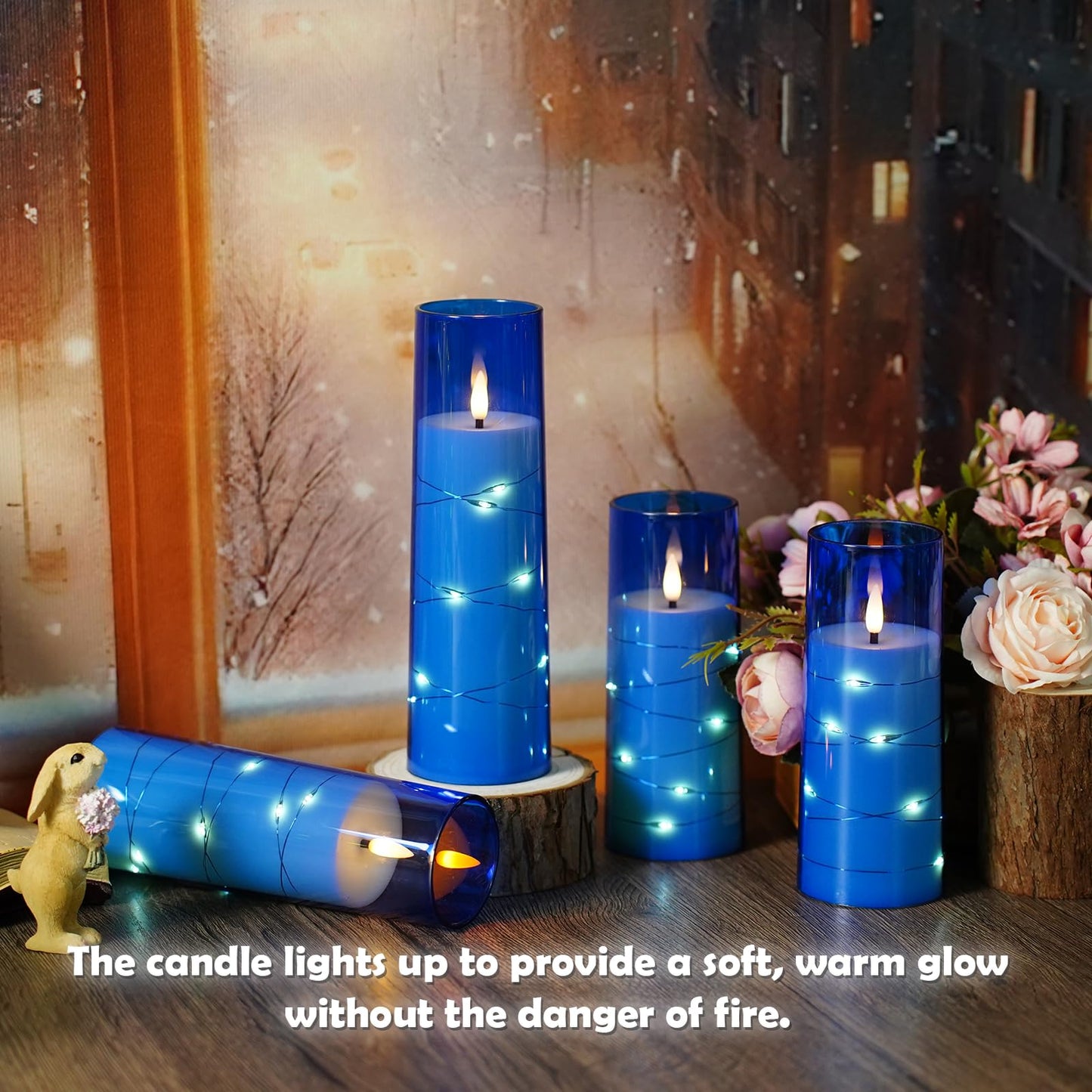 Flameless Mood Lighting Candle Set with Embedded String Lights