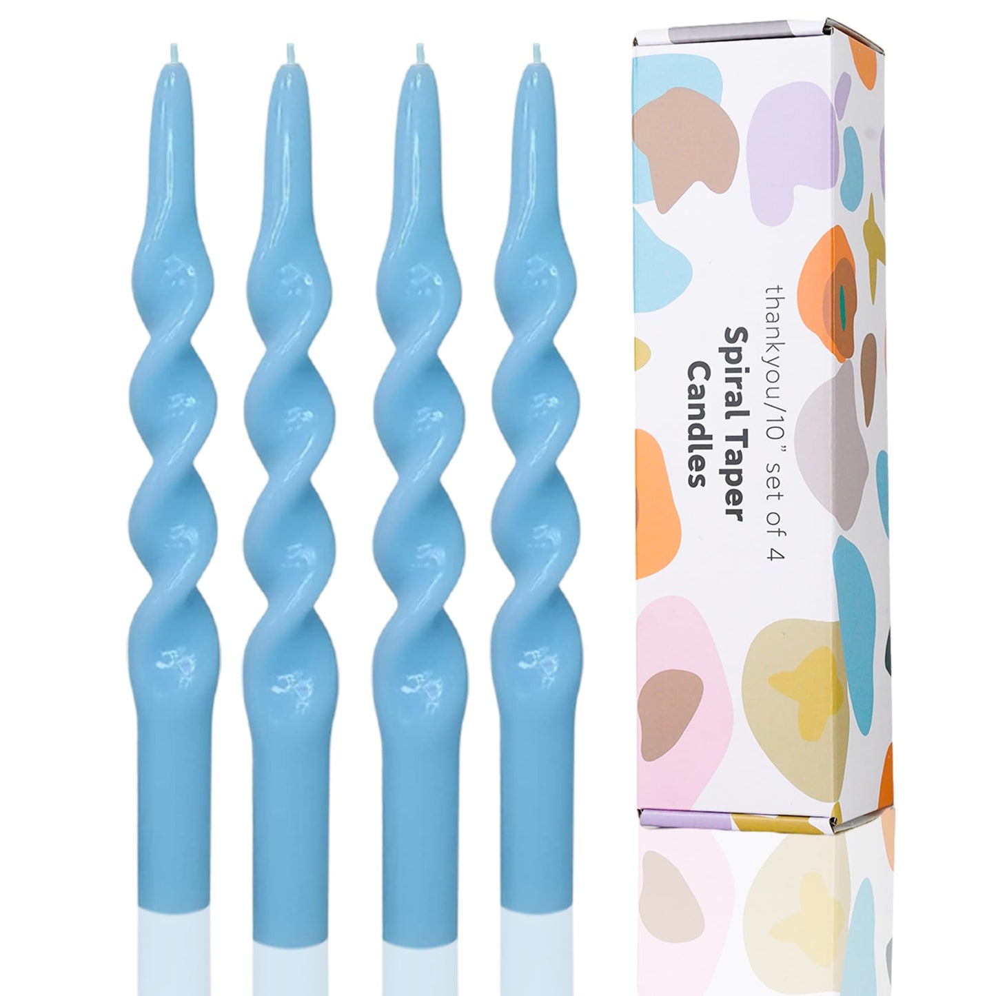 Handmade Spiral Taper Candles – 10" Unscented, Dripless (Set of 4)