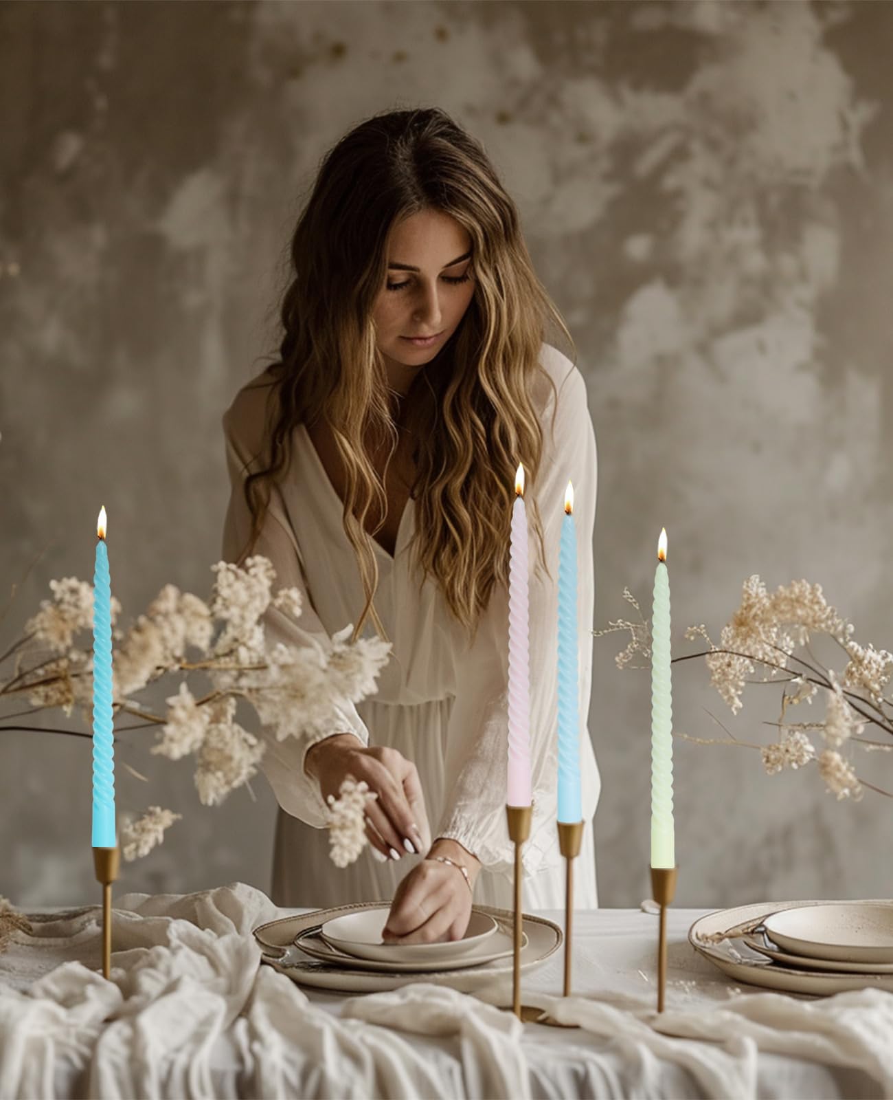Handmade Spiral Taper Candles – 10" Unscented, Dripless (Set of 4)