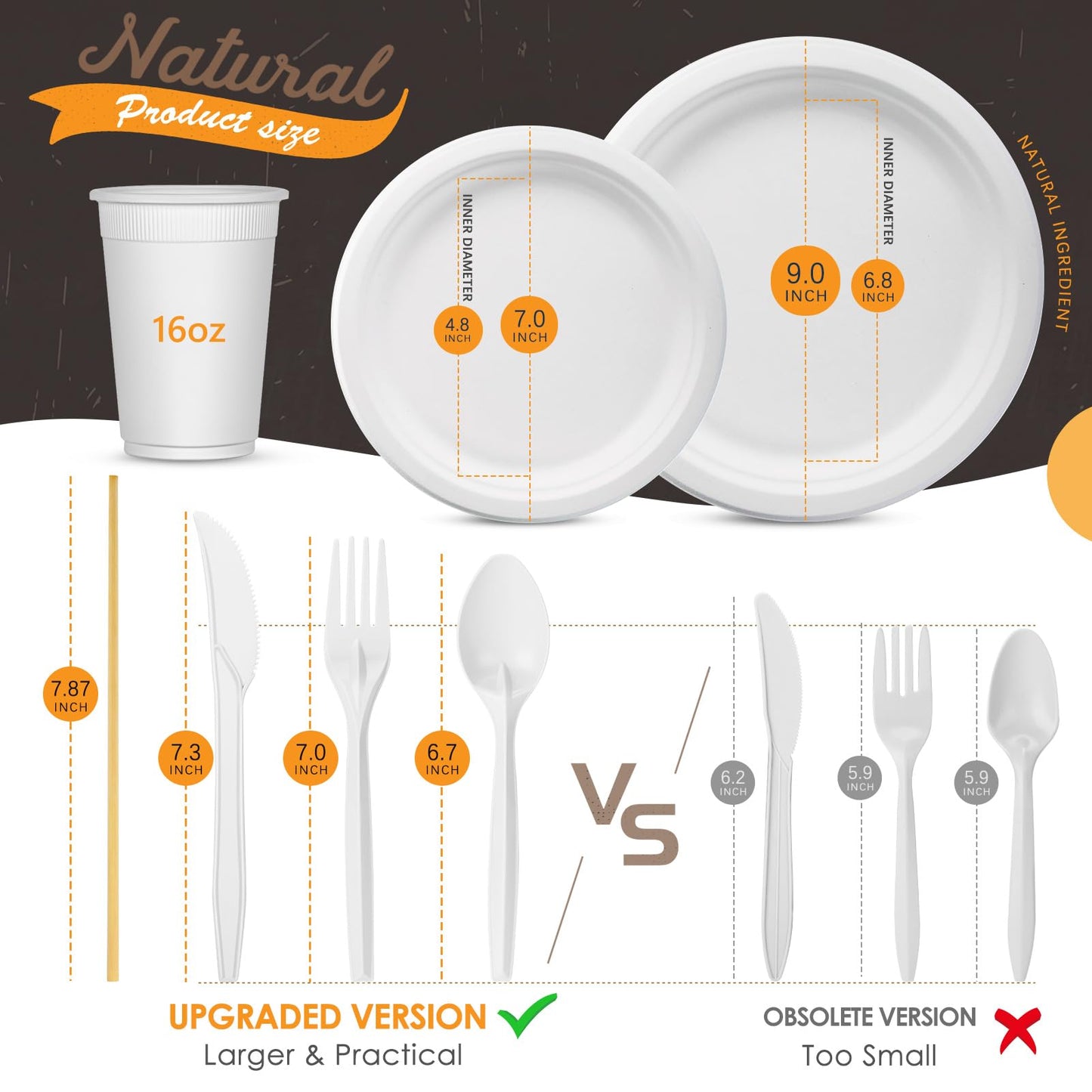 Compostable Dinnerware Set – Eco-Friendly Plates, Cutlery, Cups & More for 50 Guests -400-Pack