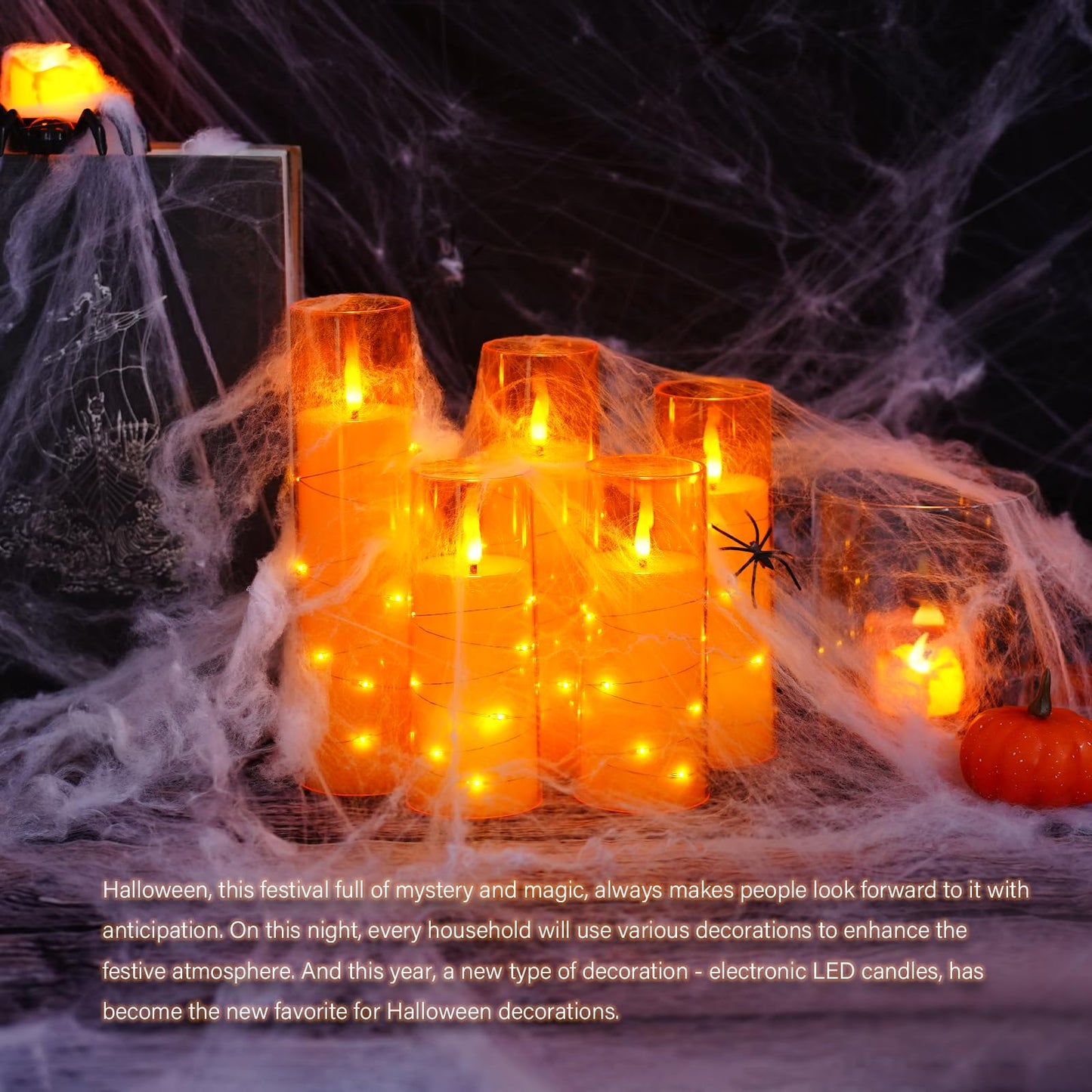 Flameless Mood Lighting Candle Set with Embedded String Lights