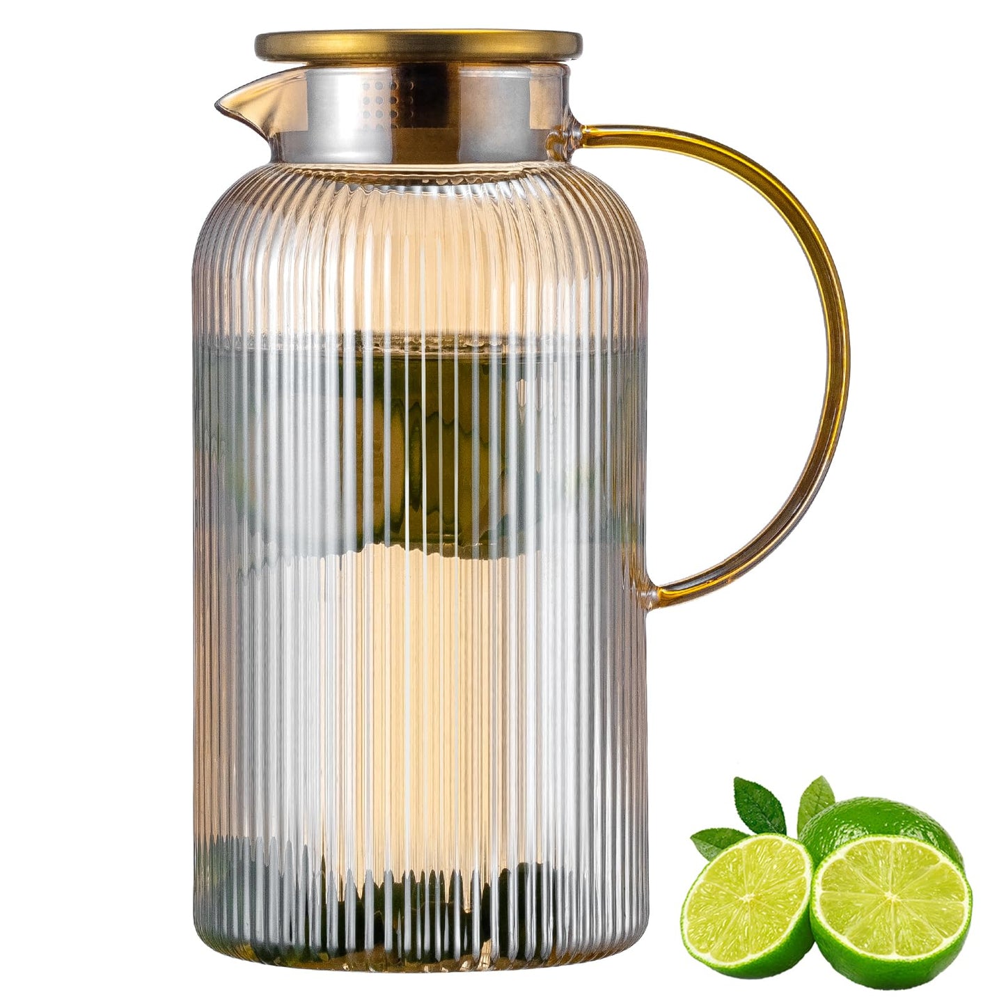Glass Water Pitcher – 68oz Borosilicate Carafe with Stainless Steel Lid - Heat-Resistant