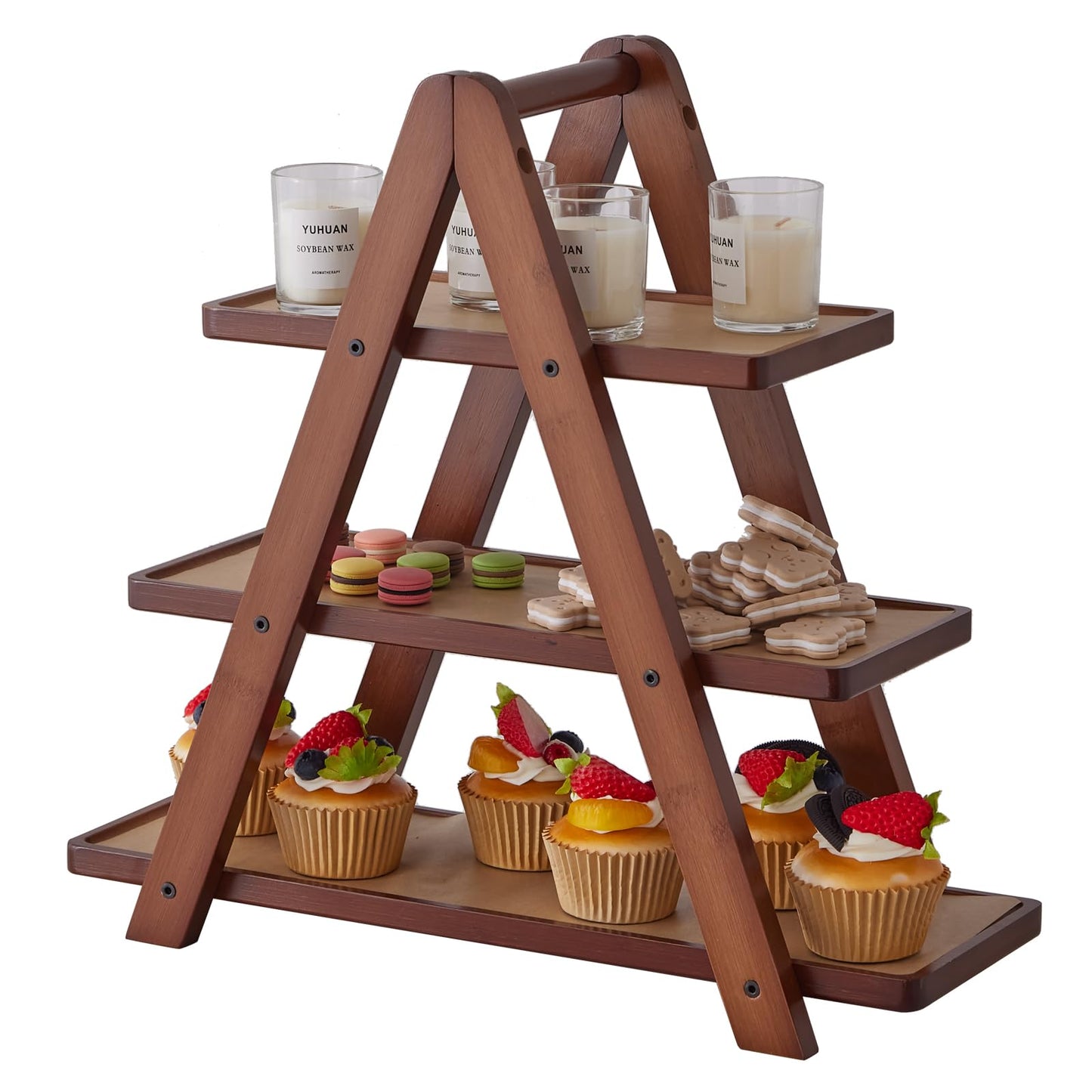 3-Tier Bamboo Cupcake Stand with– Reinforced Dessert Display Tray for Parties, Events, and Home Use