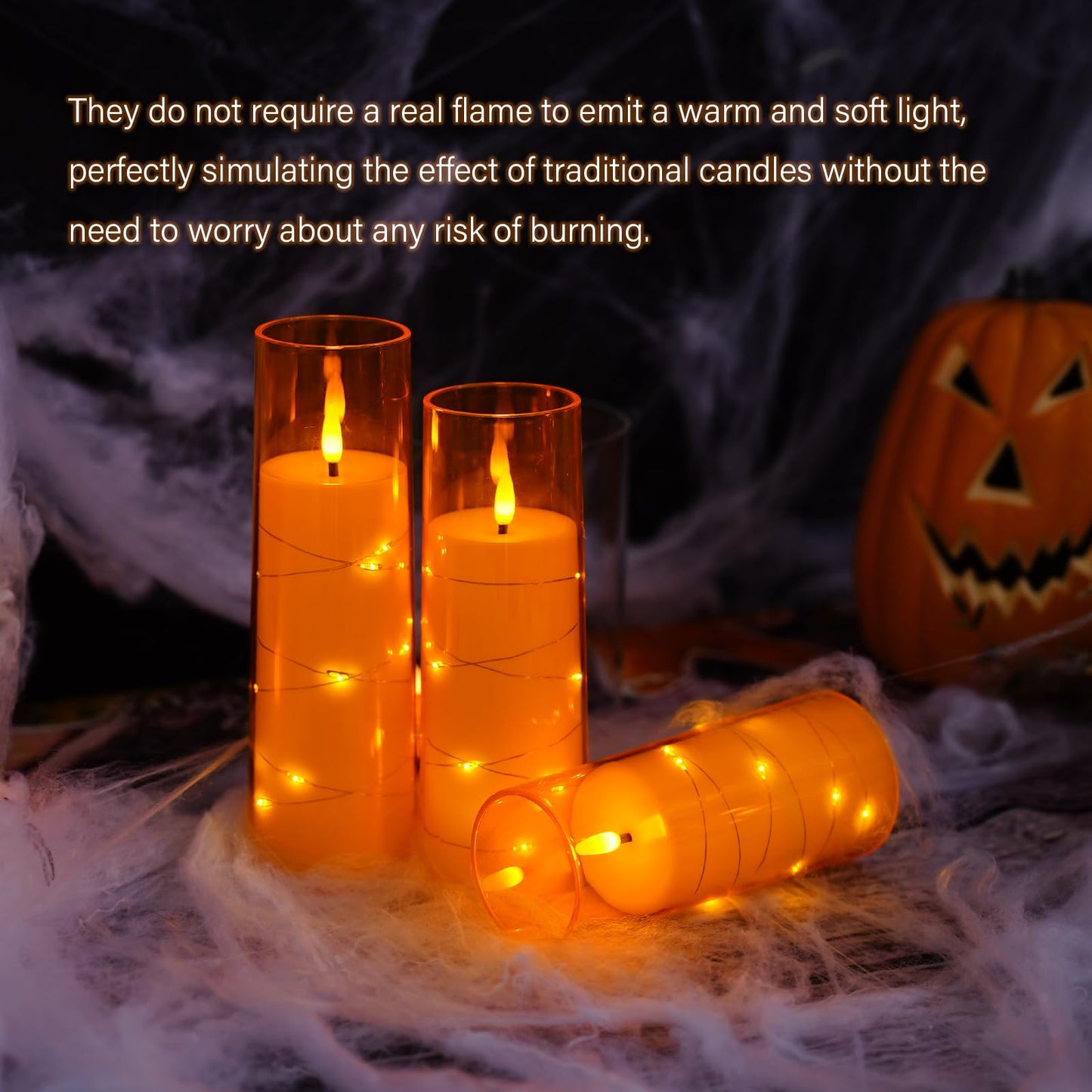 Flameless Mood Lighting Candle Set with Embedded String Lights