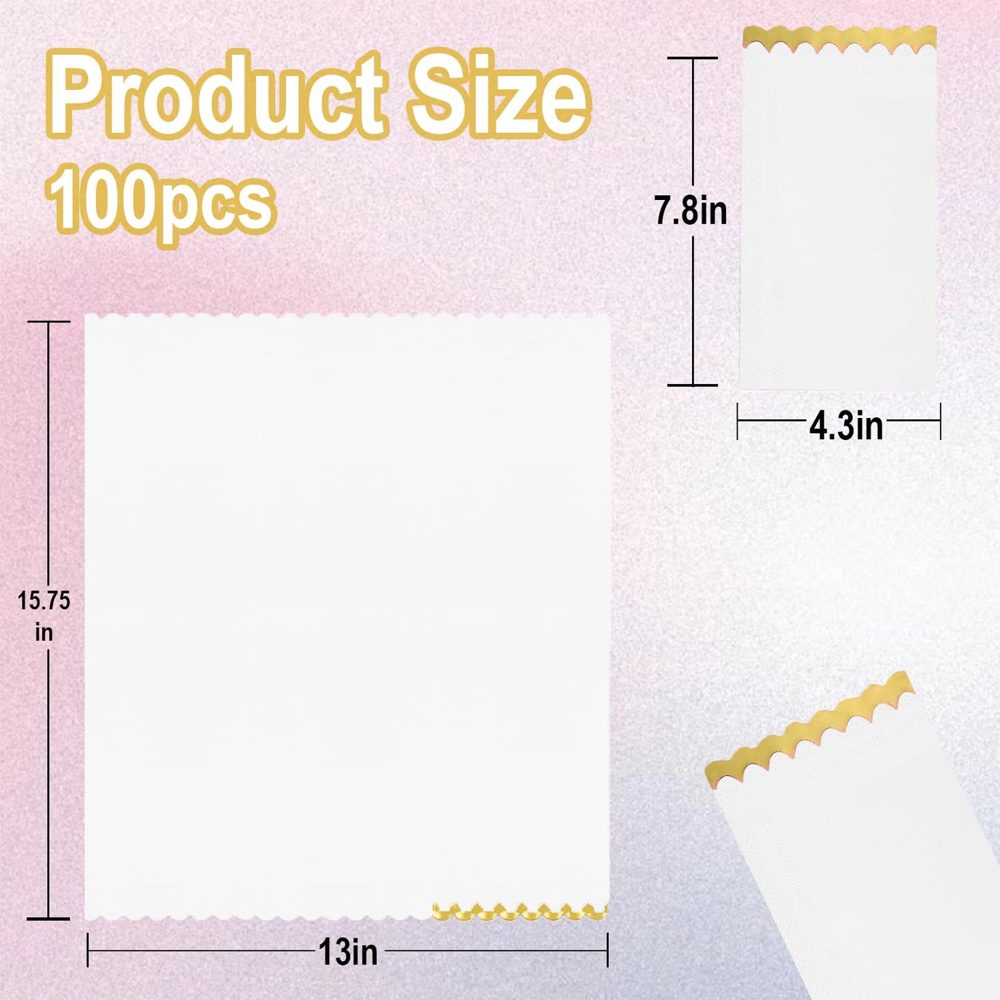 Cocktail Napkins – Scalloped Gold Foil Edge | Soft, Absorbent, Decorative Party Napkins for Weddings, Baby Showers & Events - 100 pack