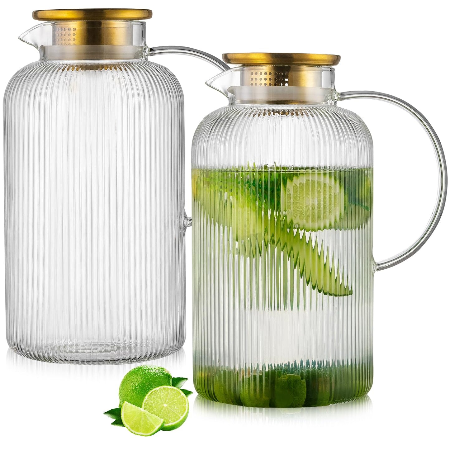 Glass Water Pitcher – 68oz Borosilicate Carafe with Stainless Steel Lid - Heat-Resistant