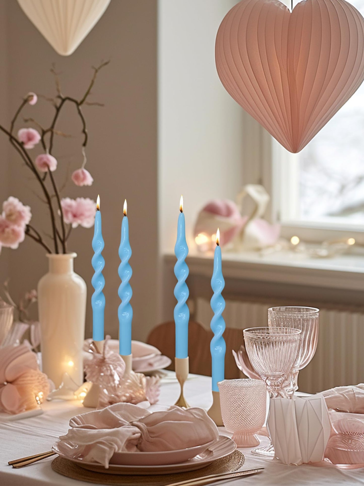 Handmade Spiral Taper Candles – 10" Unscented, Dripless (Set of 4)