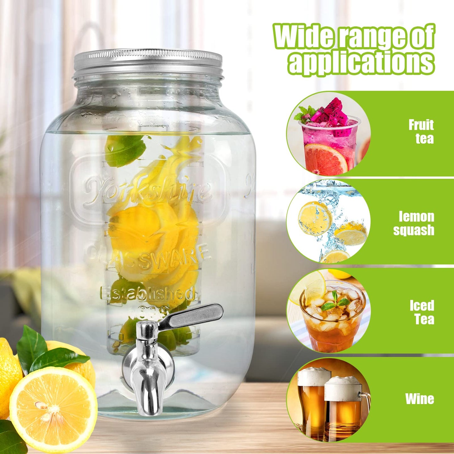 2-Gallon Glass Drink Dispenser Set with Stainless Steel Spigots & Chalkboard Tags – Dual Beverage Dispensers with Metal Stand