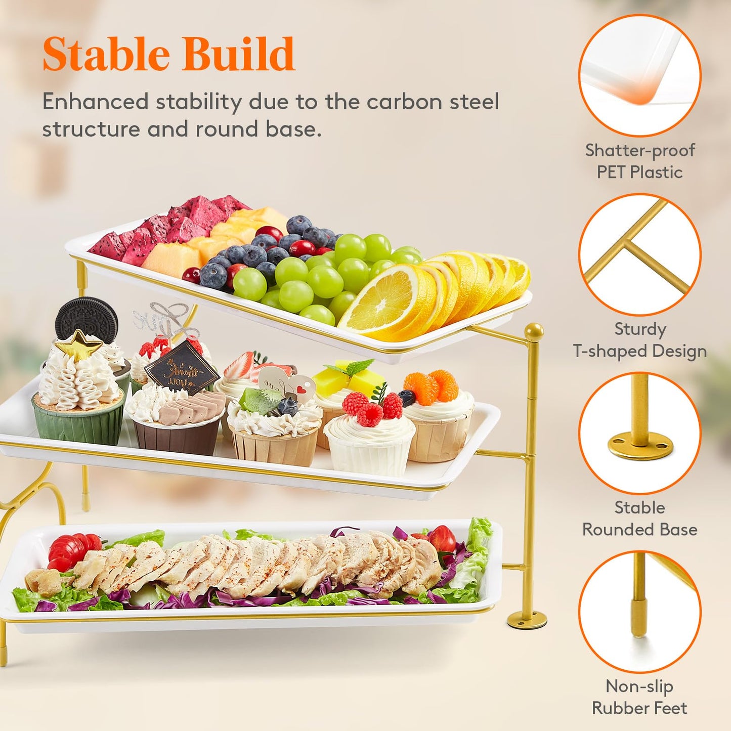 Clear Plastic Serving Tray – BPA-Free Shatterproof PET Dessert Stand for Parties, Weddings & Events | Space-Saving Display with Non-Slip Base