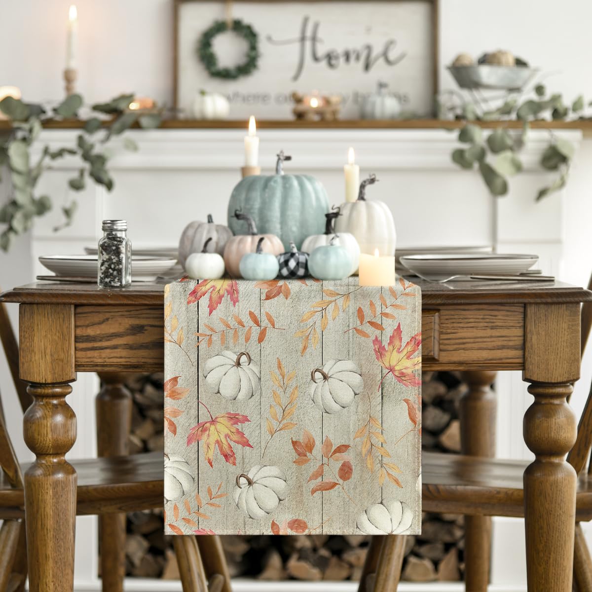 Pumpkins Fall Maple Leaves Fall Table Runner