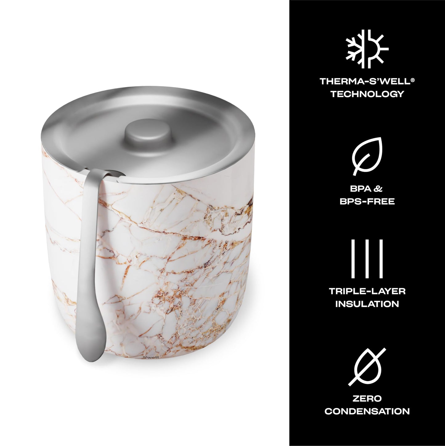 AestheticTriple-Layered Ice Bucket with Tongs – Vacuum-Insulated, Stainless Steel, Condensation-Free
