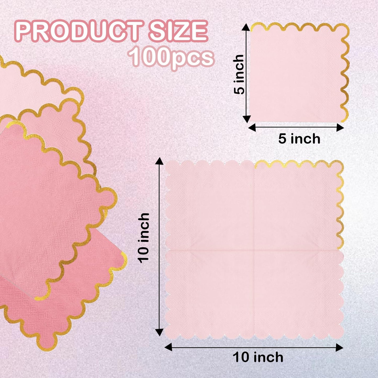 Cocktail Napkins – Scalloped Gold Foil Edge | Soft, Absorbent, Decorative Party Napkins for Weddings, Baby Showers & Events - 100 pack