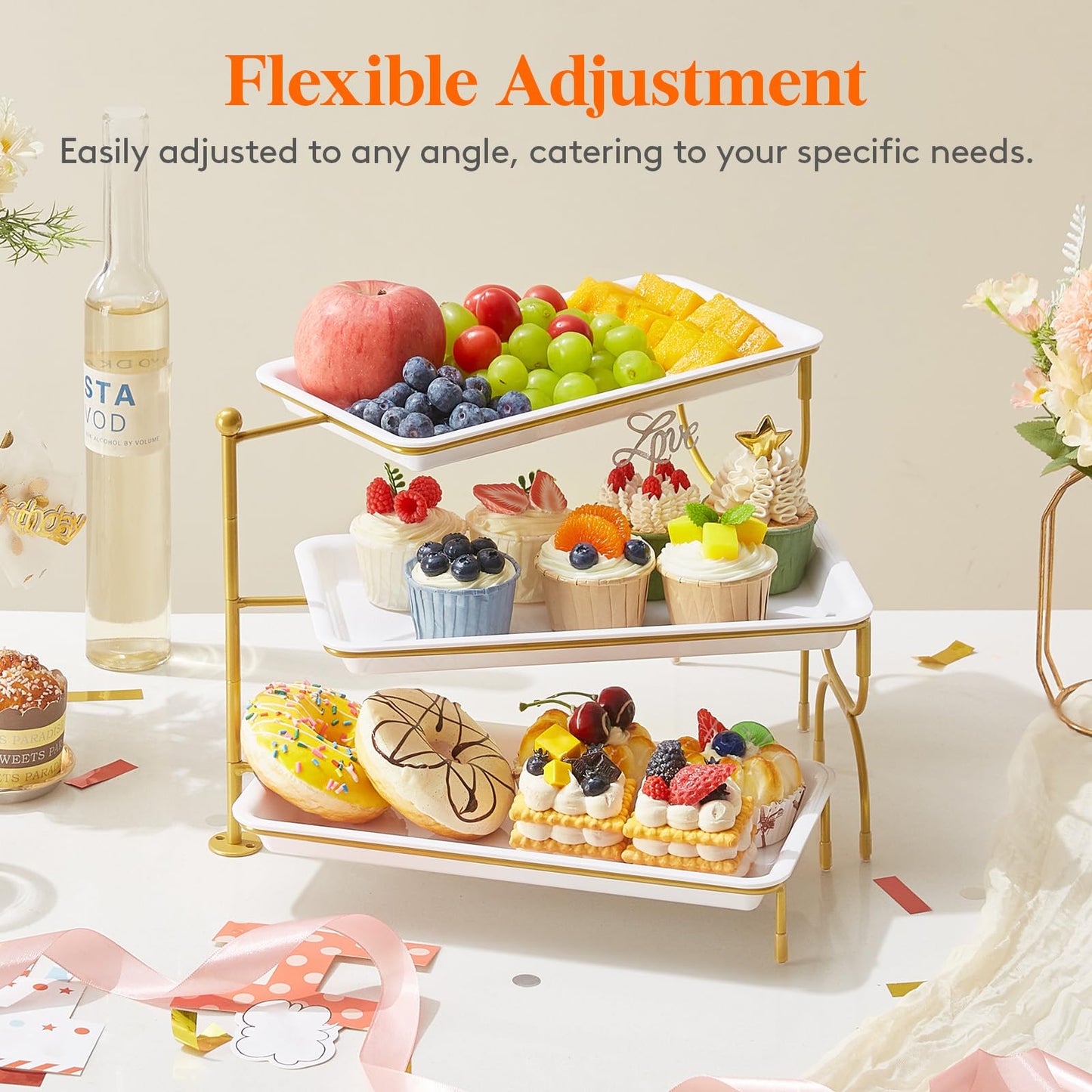 Clear Plastic Serving Tray – BPA-Free Shatterproof PET Dessert Stand for Parties, Weddings & Events | Space-Saving Display with Non-Slip Base