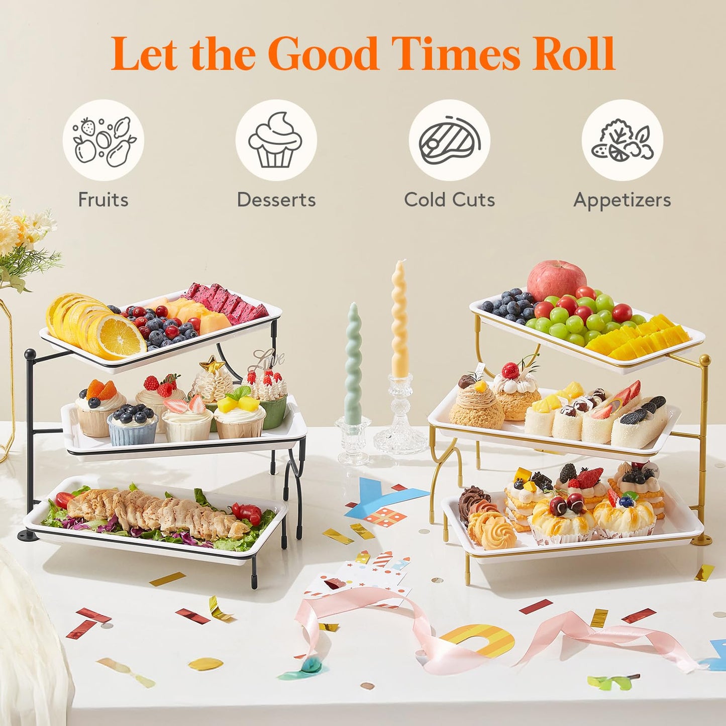 Clear Plastic Serving Tray – BPA-Free Shatterproof PET Dessert Stand for Parties, Weddings & Events | Space-Saving Display with Non-Slip Base