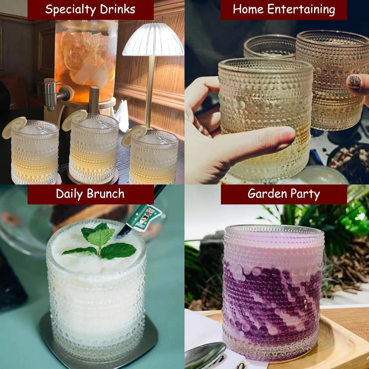 Artcochan Hobnail Beaded Drinking Glasses – Vintage Embossed Glassware Set of 6 (10oz) – Textured Water & Cocktail Tumblers