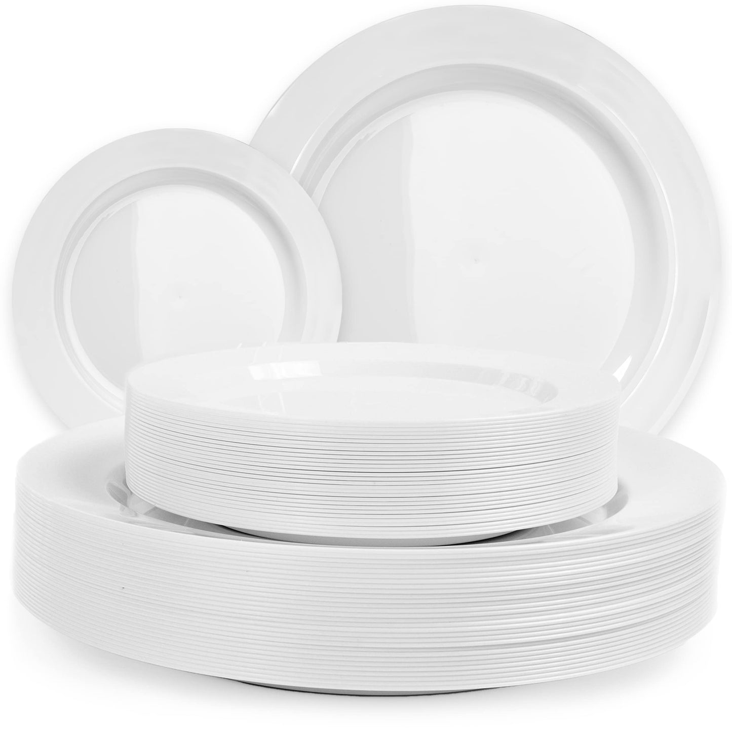 Elegant White Square Plastic Plates Set – 100-Piece Heavy Duty Disposable Dinnerware for 50 Guests (9.5” Dinner + 6.5” Appetizer Plates)