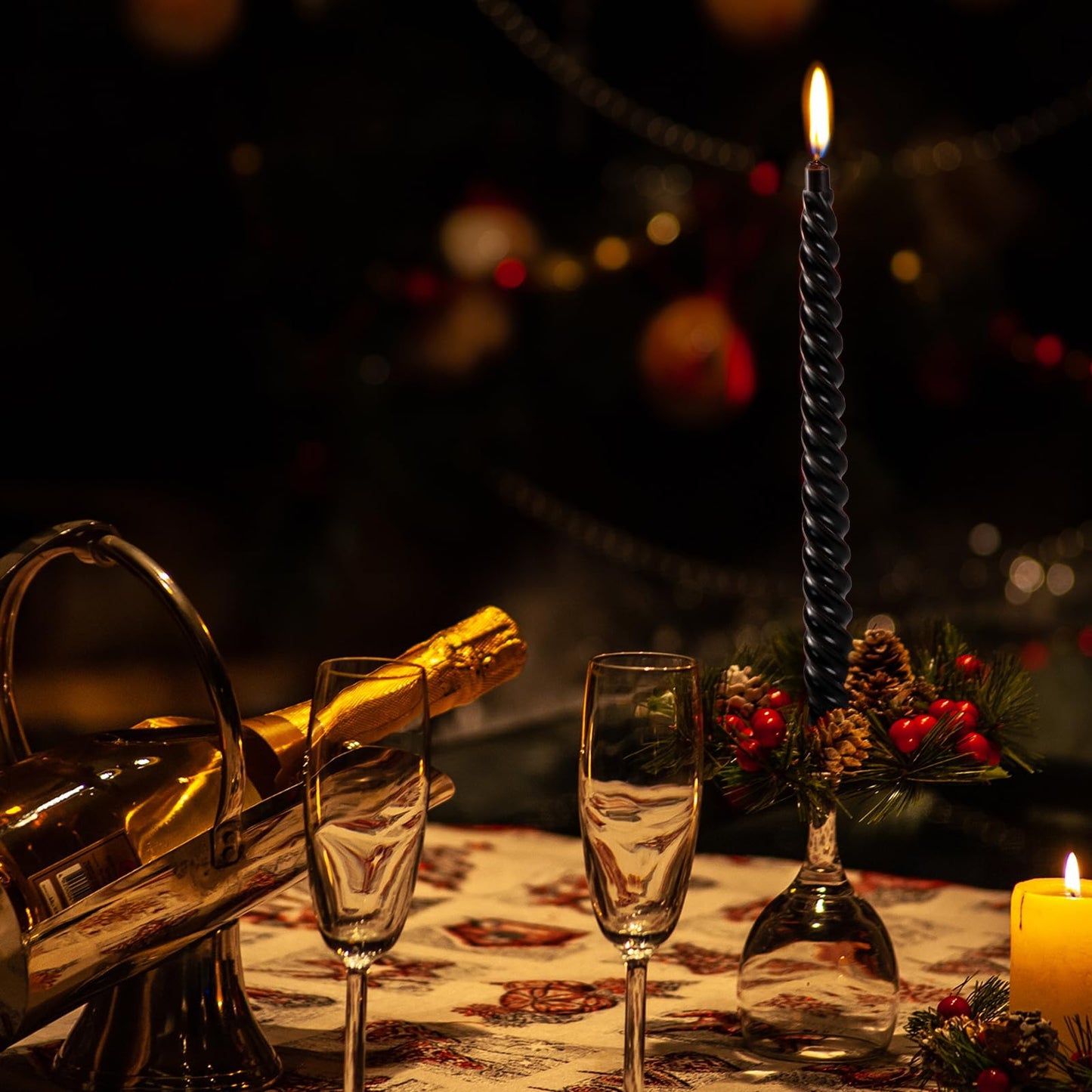 Black Spiral Taper Candles – Set of 8 Handmade Unscented Twist Candlesticks