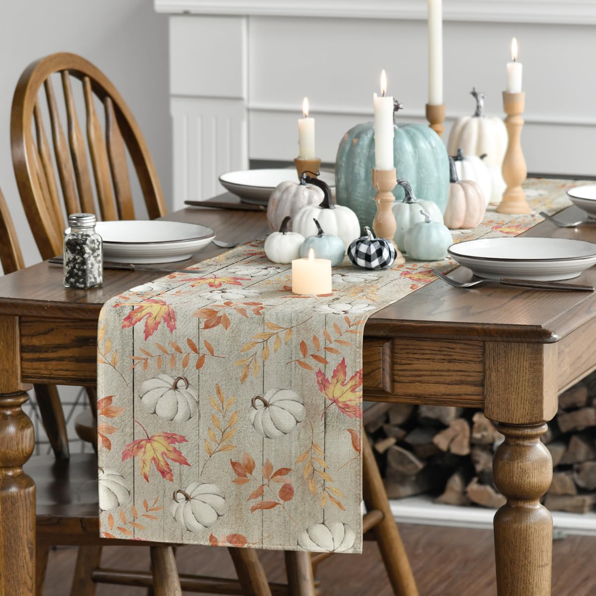 Pumpkins Fall Maple Leaves Fall Table Runner