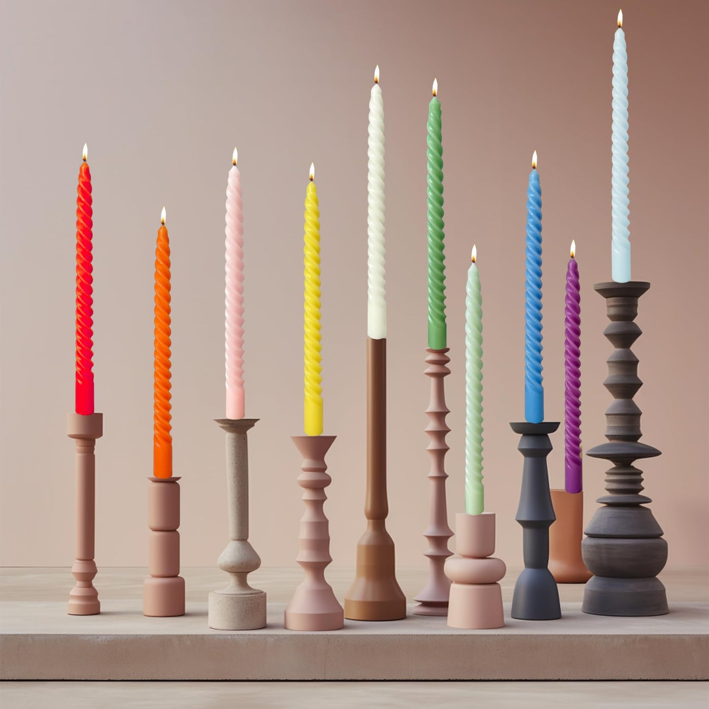 Handmade Spiral Taper Candles – 10" Unscented, Dripless (Set of 4)