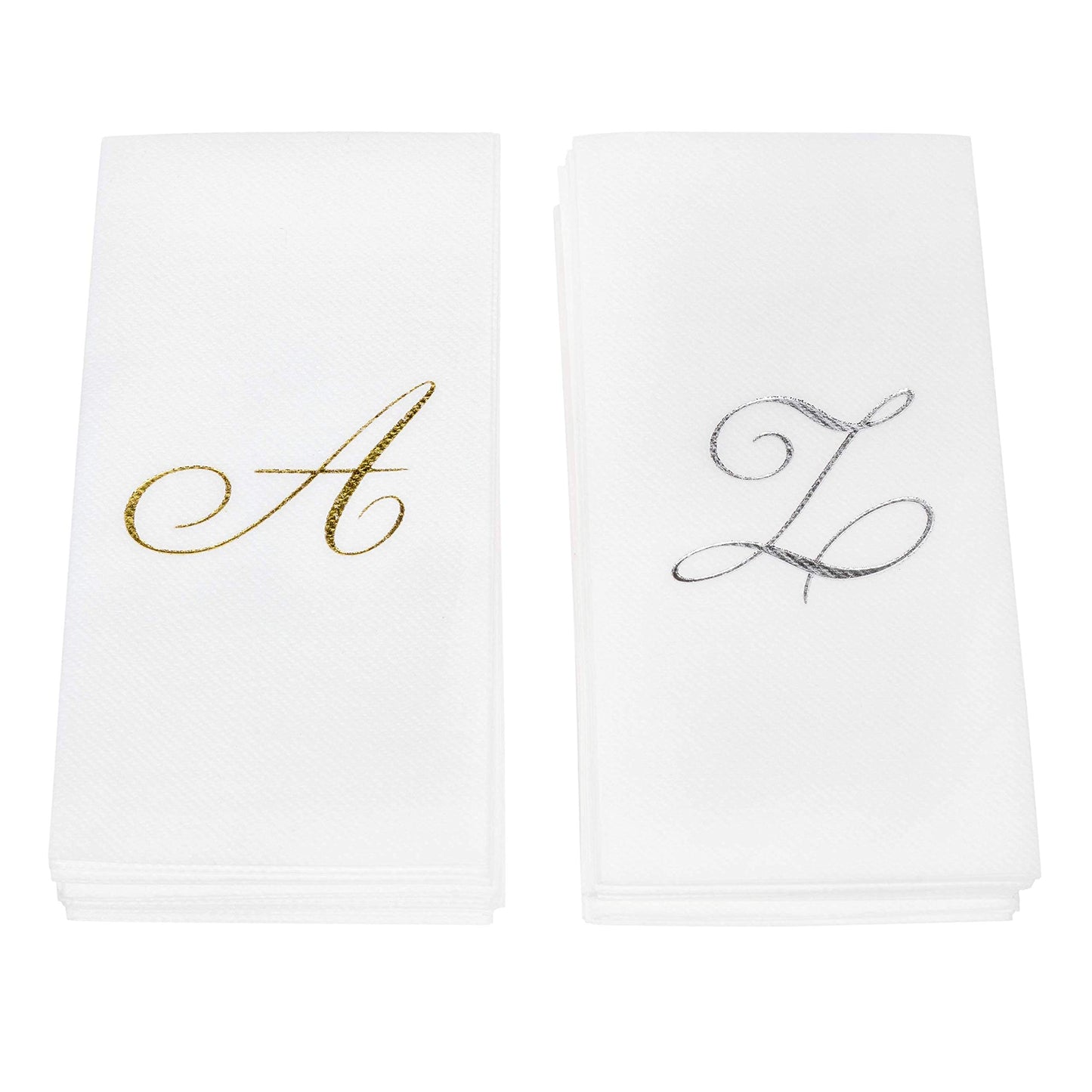 Monogrammed Disposable Napkins – Linen-Feel Paper Guest Hand | Gold or Silver Letter