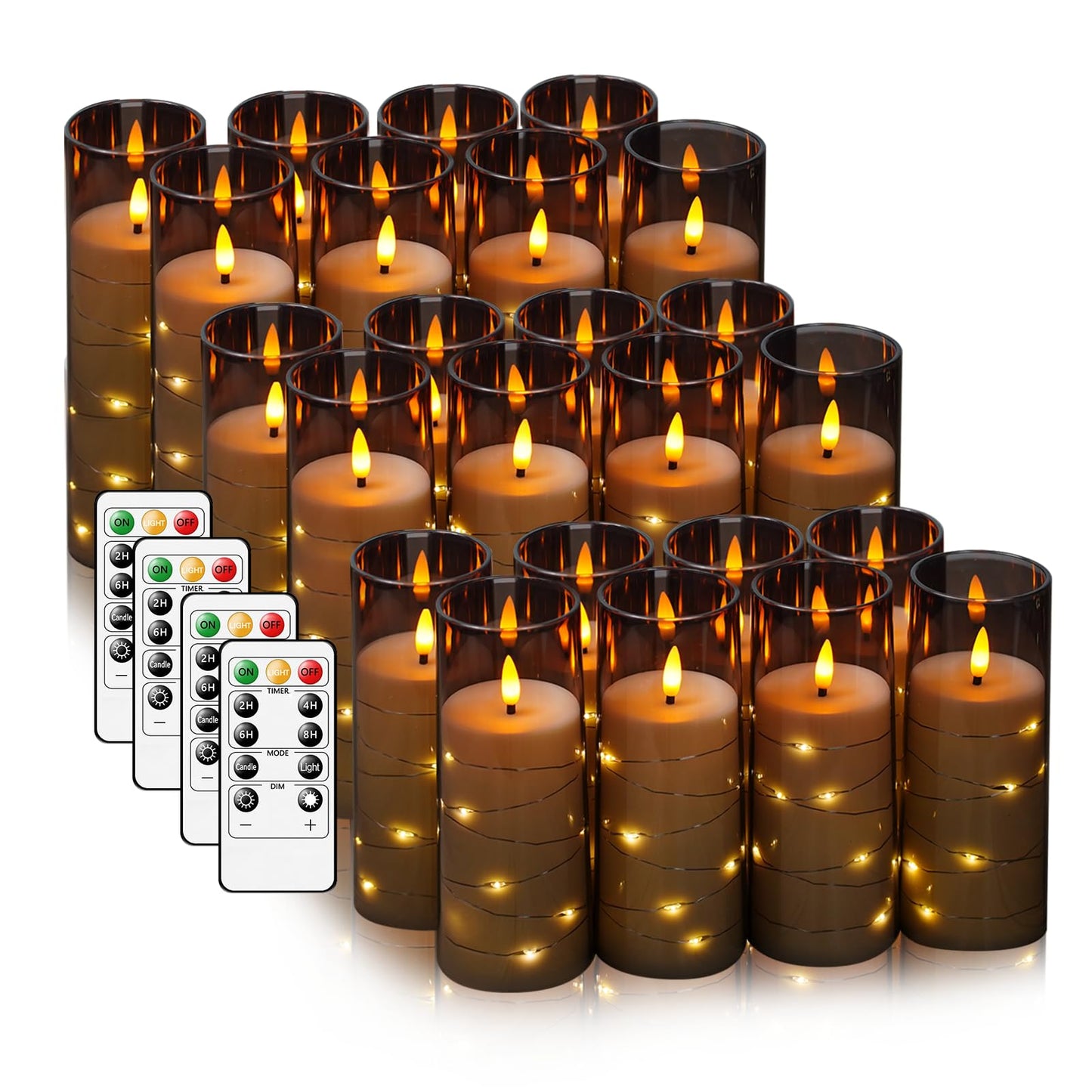 Flameless Mood Lighting Candle Set with Embedded String Lights