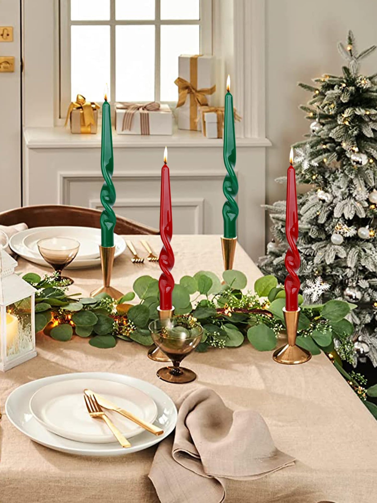 Handmade Spiral Taper Candles – 10" Unscented, Dripless (Set of 4)