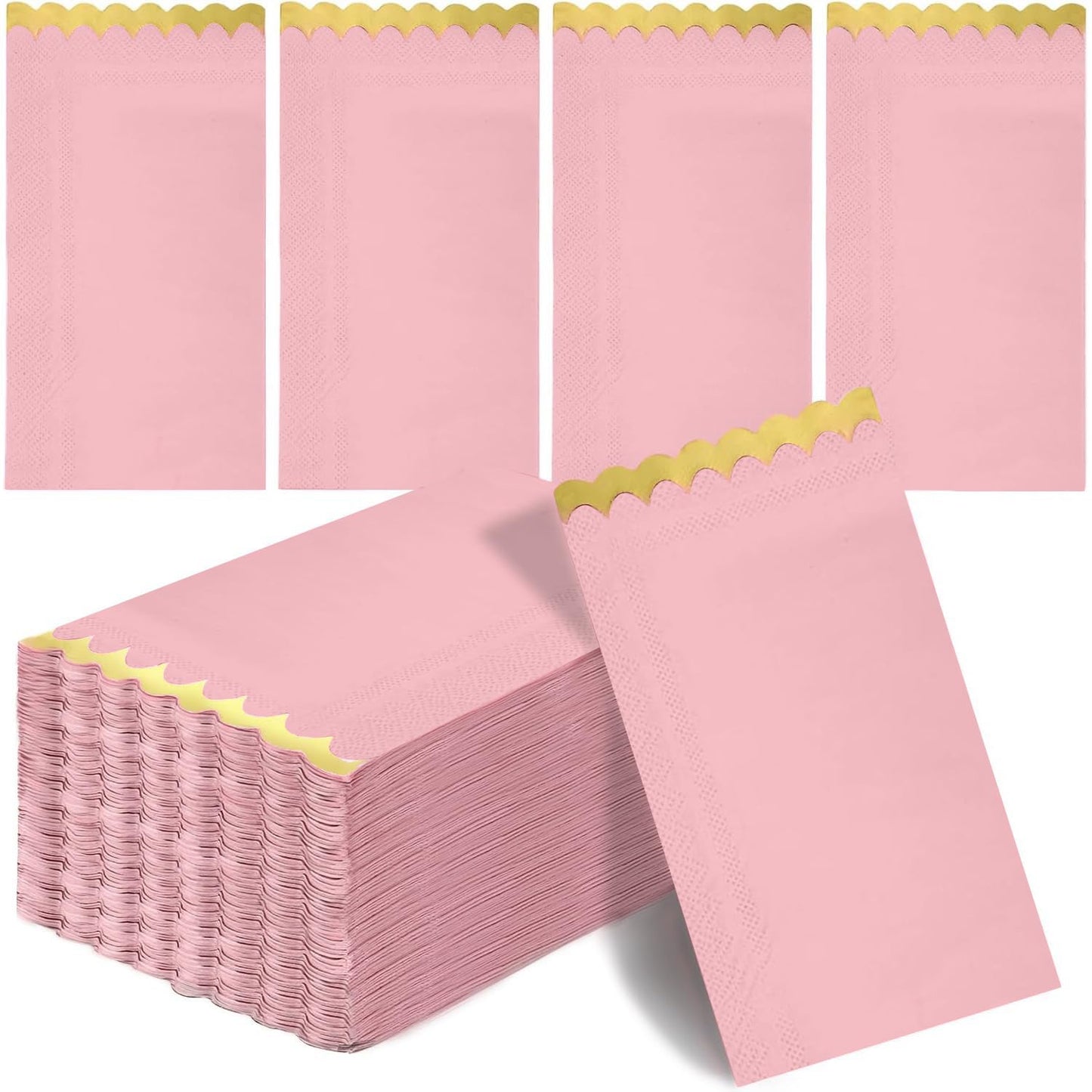 Cocktail Napkins – Scalloped Gold Foil Edge | Soft, Absorbent, Decorative Party Napkins for Weddings, Baby Showers & Events - 100 pack